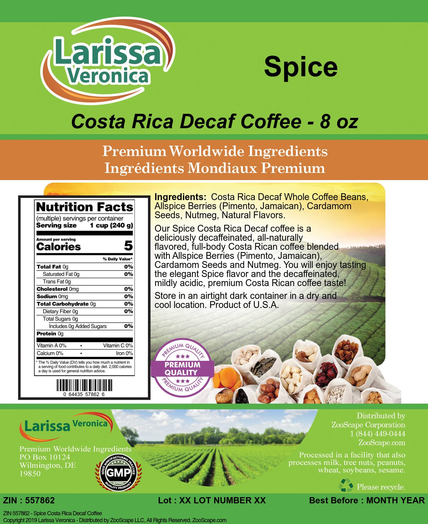 **Premium Costa Rica Decaf Coffee Beans - Gourmet, Naturally Flavored, Whole Bean (8 oz) - Perfect for Home Brewing, Office & Gifts**