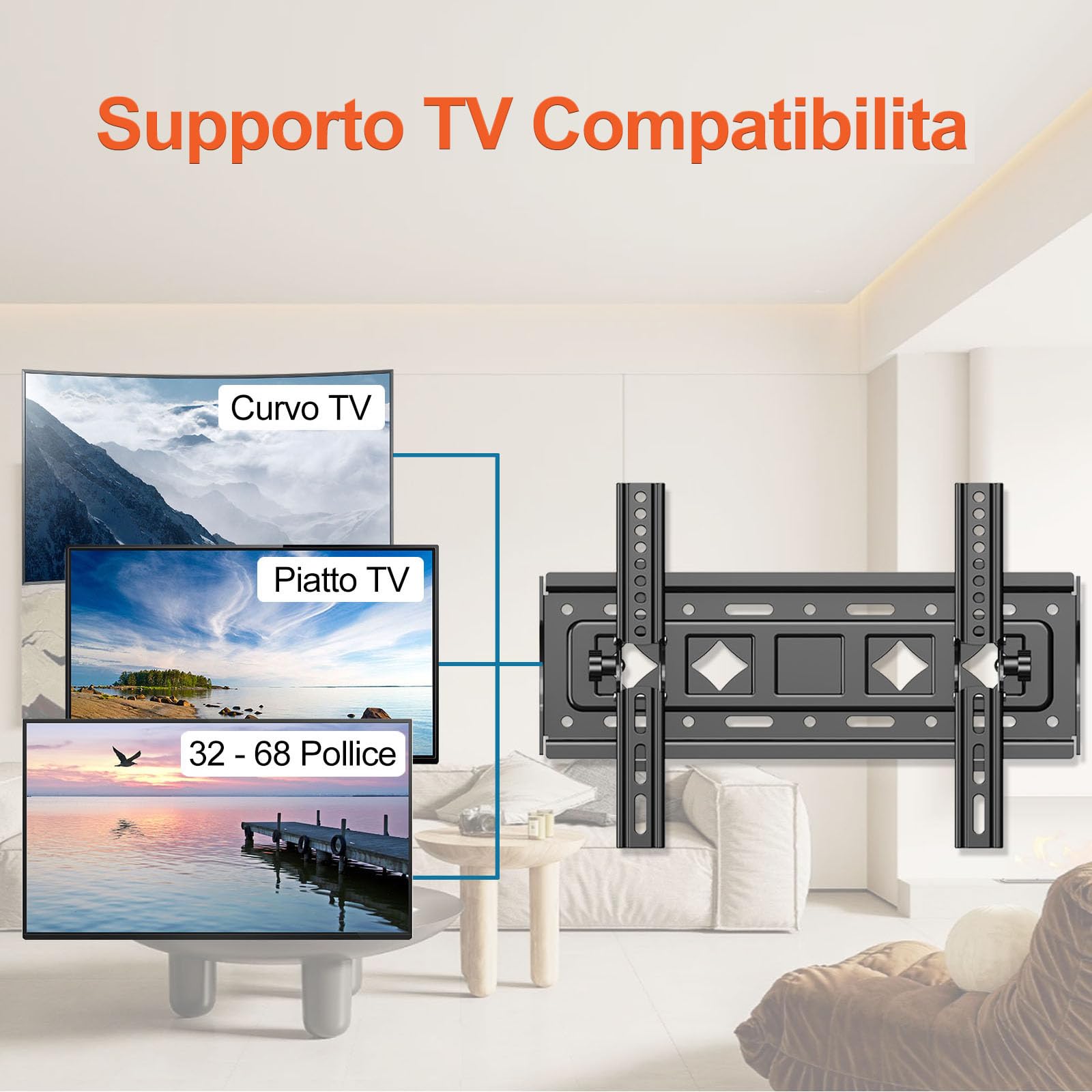 JXMTSPW Adjustable TV Wall Mount Bracket for 32-68 Inch Flat & Curved Screens - Supports LED, LCD, OLED TVs up to 60kg with Max VESA 400x400mm - Perfect for 40, 43, 50, 55, 60, 65 Inch TVs - Ideal for Living Room, Bedroom & Home Theater Setup