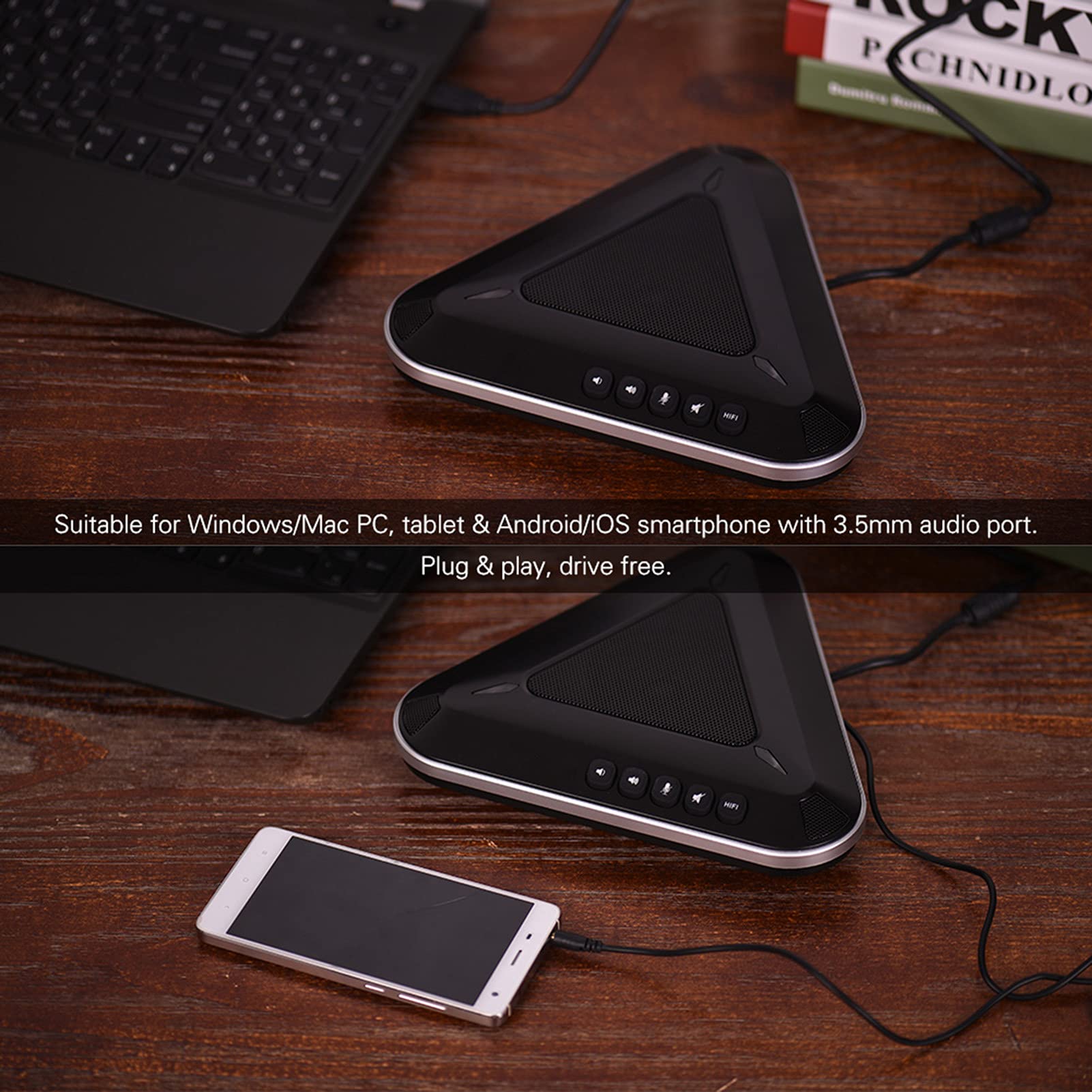 YIWENG MST-A1S USB Conference Speakerphone with 360° Omnidirectional Microphone - Compatible with Skype, Zoom, Teams for PC, Laptop & Smartphones - Ideal for Home Office, Remote Work & Online Meetings
