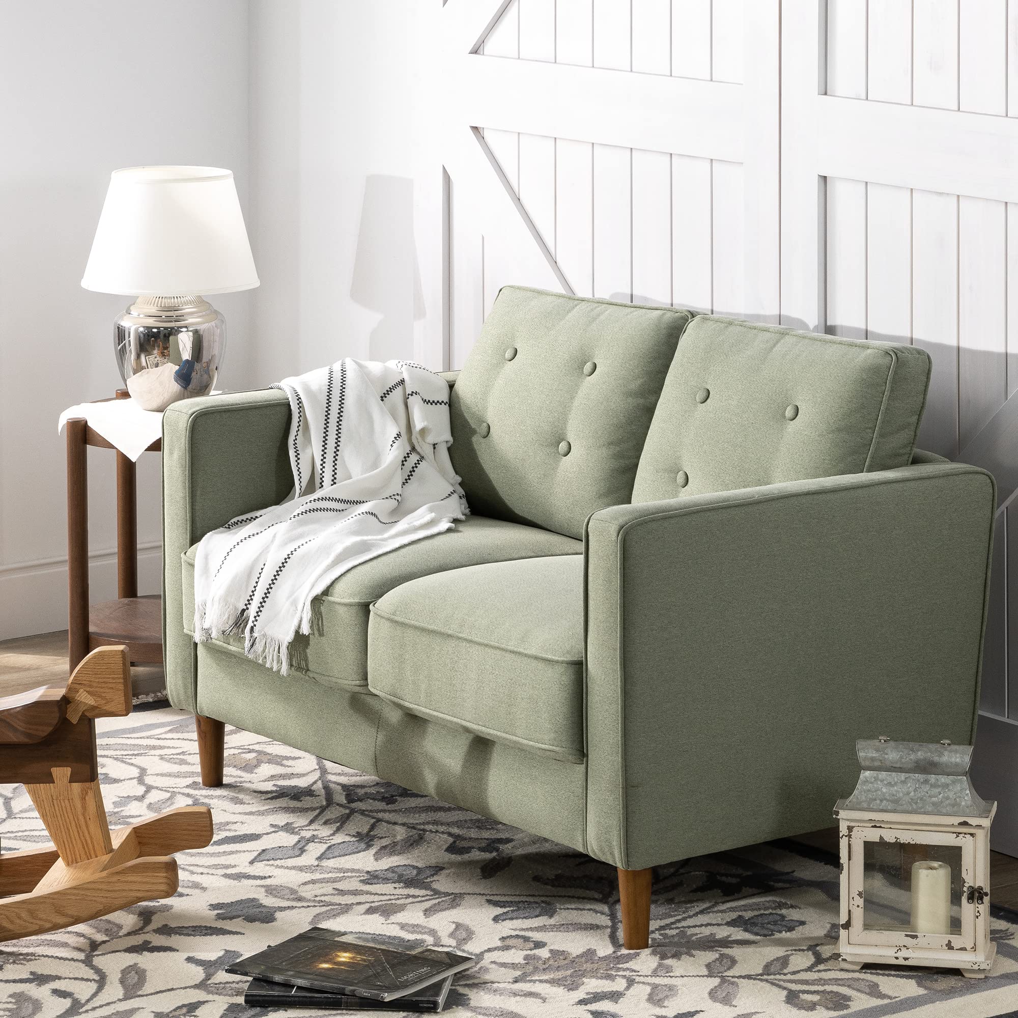 ZINUS Lauren Loveseat with Button Tufted Cushions - Easy Tool-Free Assembly in Pear Green | Modern Sofa for Living Room, Bedroom & Small Spaces