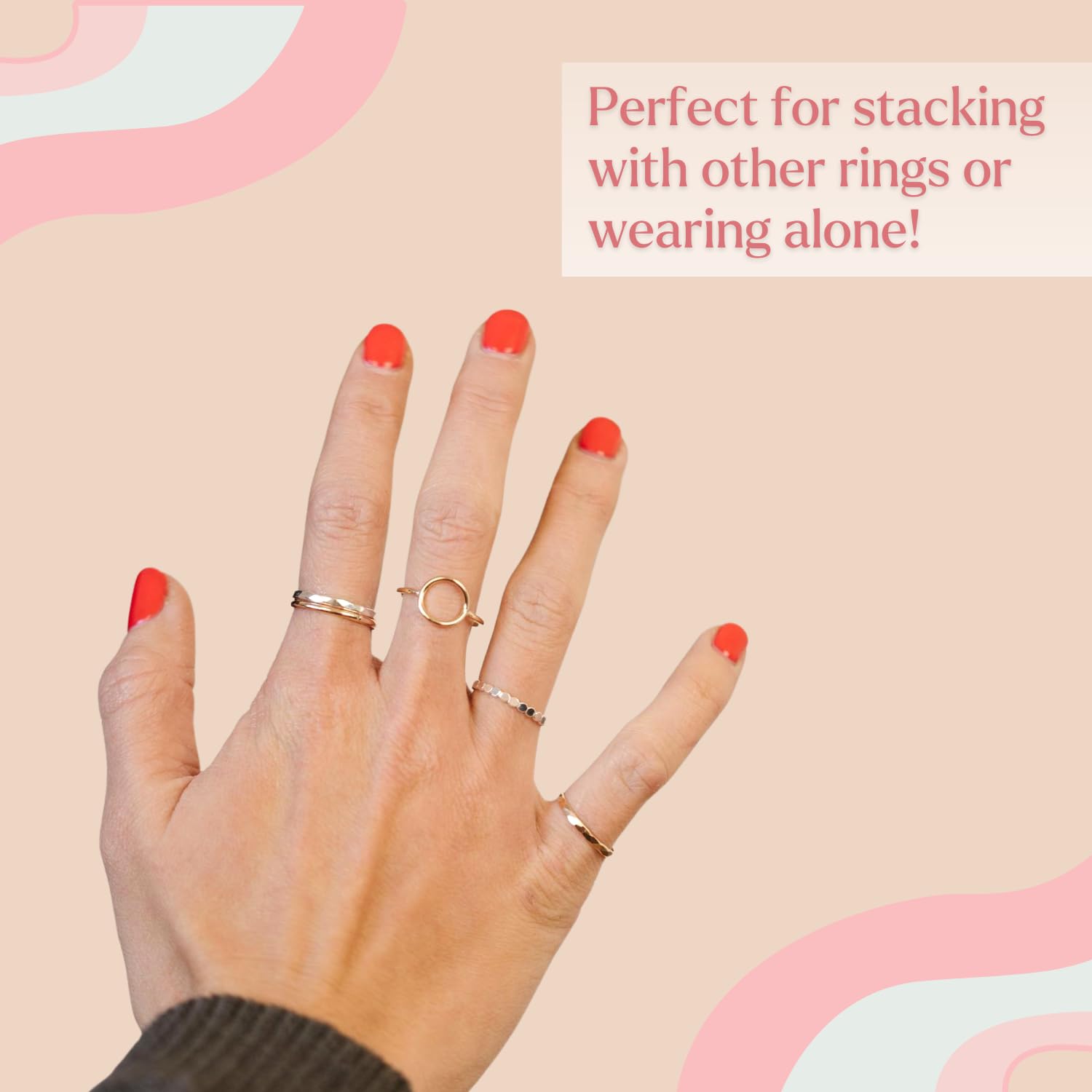 14K Gold Filled Stackable Rings for Women - Dainty Thin Minimalist Gold Band Rings | Non-Tarnish Elegant Jewelry Set | Perfect Gift for Mom, Sister, Best Friend | Ideal for Everyday Wear, Layering & Special Occasions (8-Piece Set)