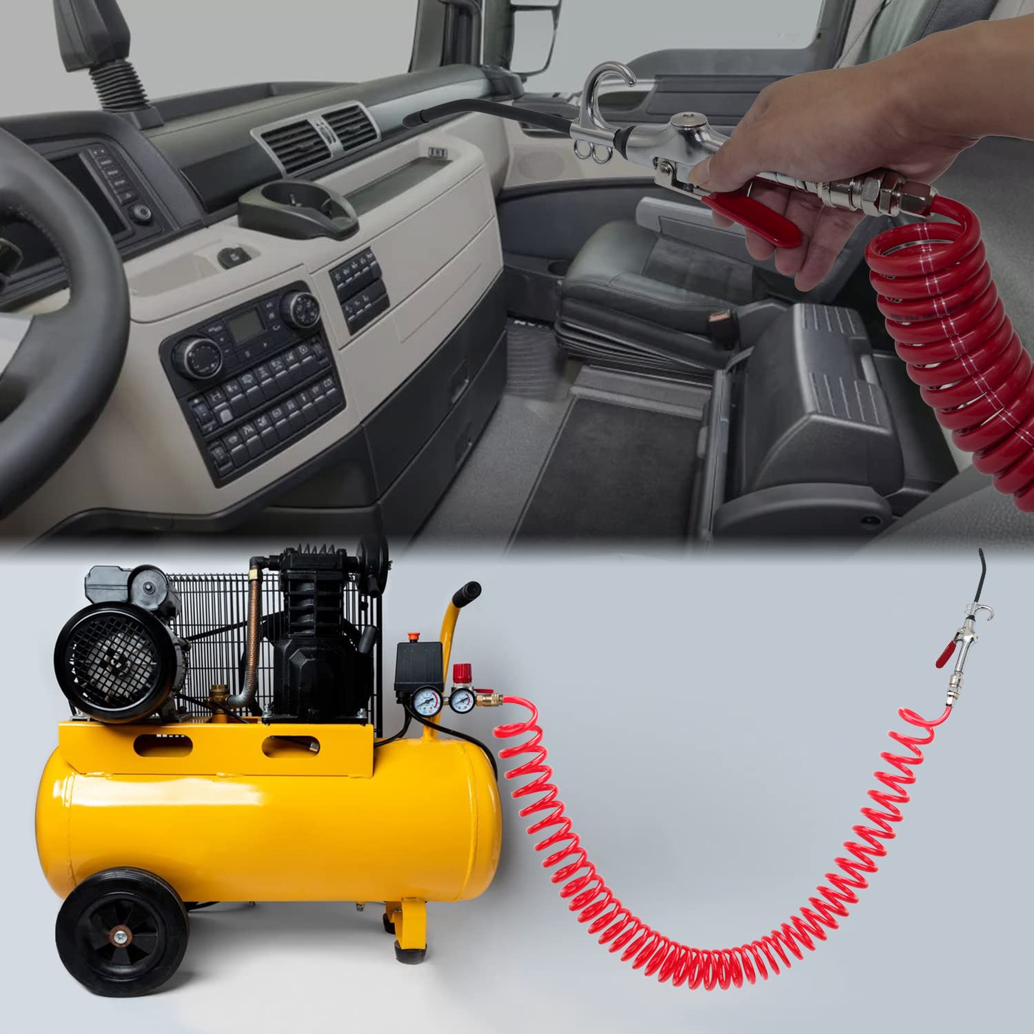 CheeMuii 9m Red Truck Dust Air Blow Gun Kit - Heavy Duty Cleaning Tool with Long Nozzle & Hose for Automotive, Workshop & Industrial Use