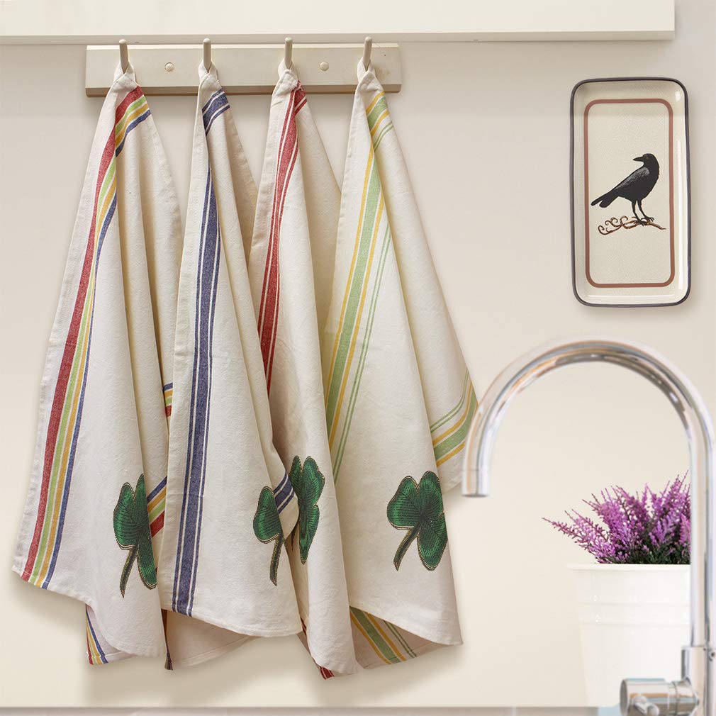 Custom Irish Shamrock Kitchen Towels - St. Patrick's Day Decor & Dish Cloths - Multi-Stripe Holiday Cleaning Supplies for Home, Parties & Gifts