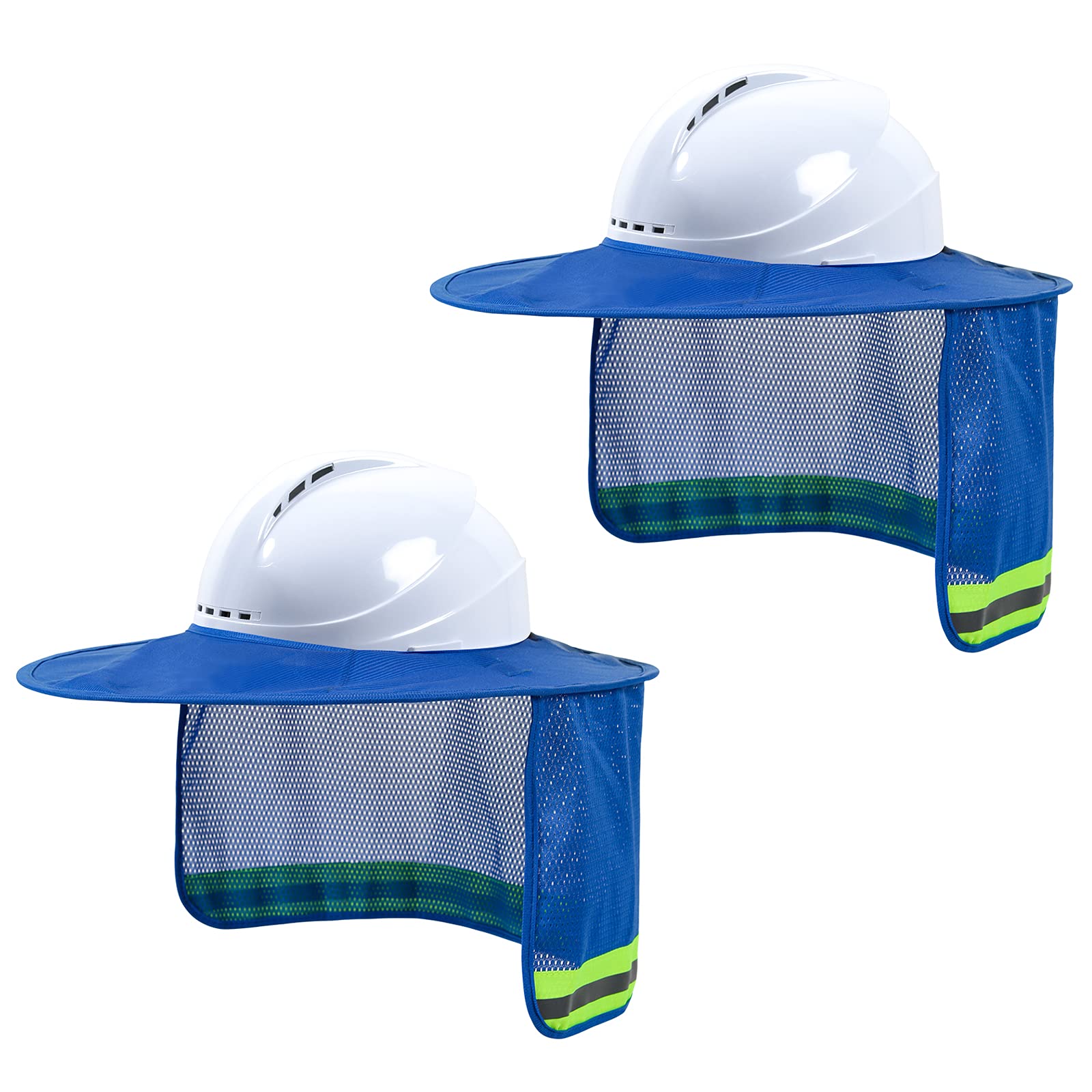 High Visibility Hard Hat Sun Shade & Neck Visor with Reflective Strip - Full Brim Safety Accessory for Men & Women (2 Pack, Blue) - Perfect for Construction, Road Work & Outdoor Labor Protection