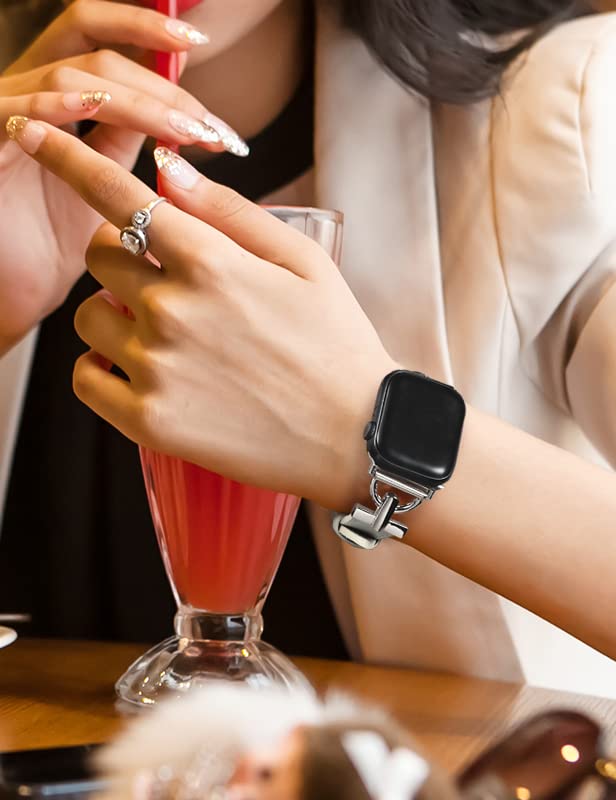 Premium Leather Band for Apple Watch - Compatible with Series 10/9/8/7/6/5/4/3/2/1/SE/Ultra (38mm-49mm) | Elegant Dressy Strap for Women & Men | Perfect for Business, Parties & Everyday Wear