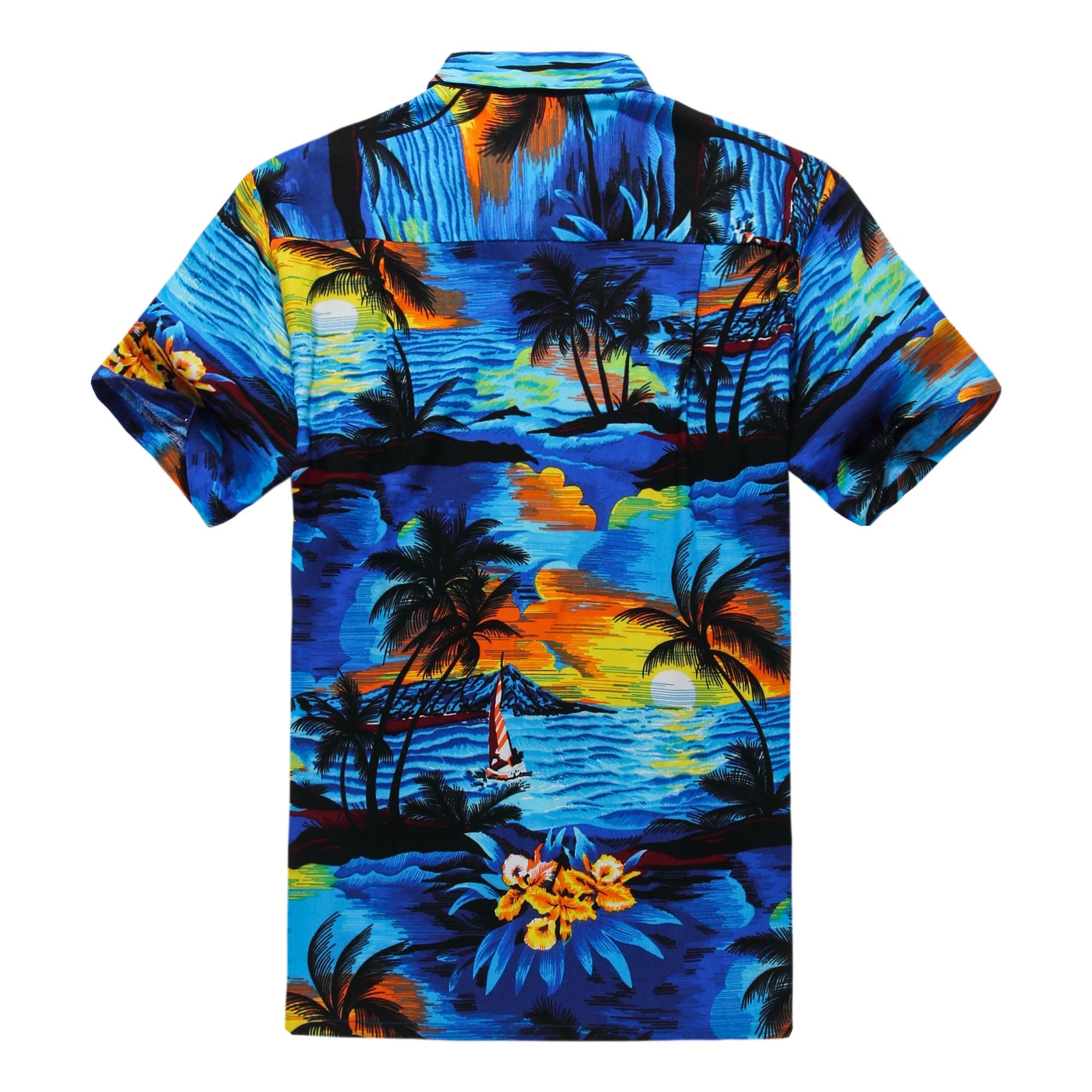 Hawaiian Luau Shirt for Men & Boys - Sunset Blue Tropical Aloha Shirt | Beach Party, Summer Vacation & Casual Wear