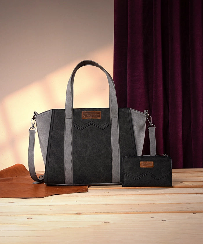Wrangler Color Block Western Tote Carry Bag Set for Women - Stylish Cowgirl Handbag & Shoulder Bag - Perfect for Rodeo, Travel, and Everyday Use