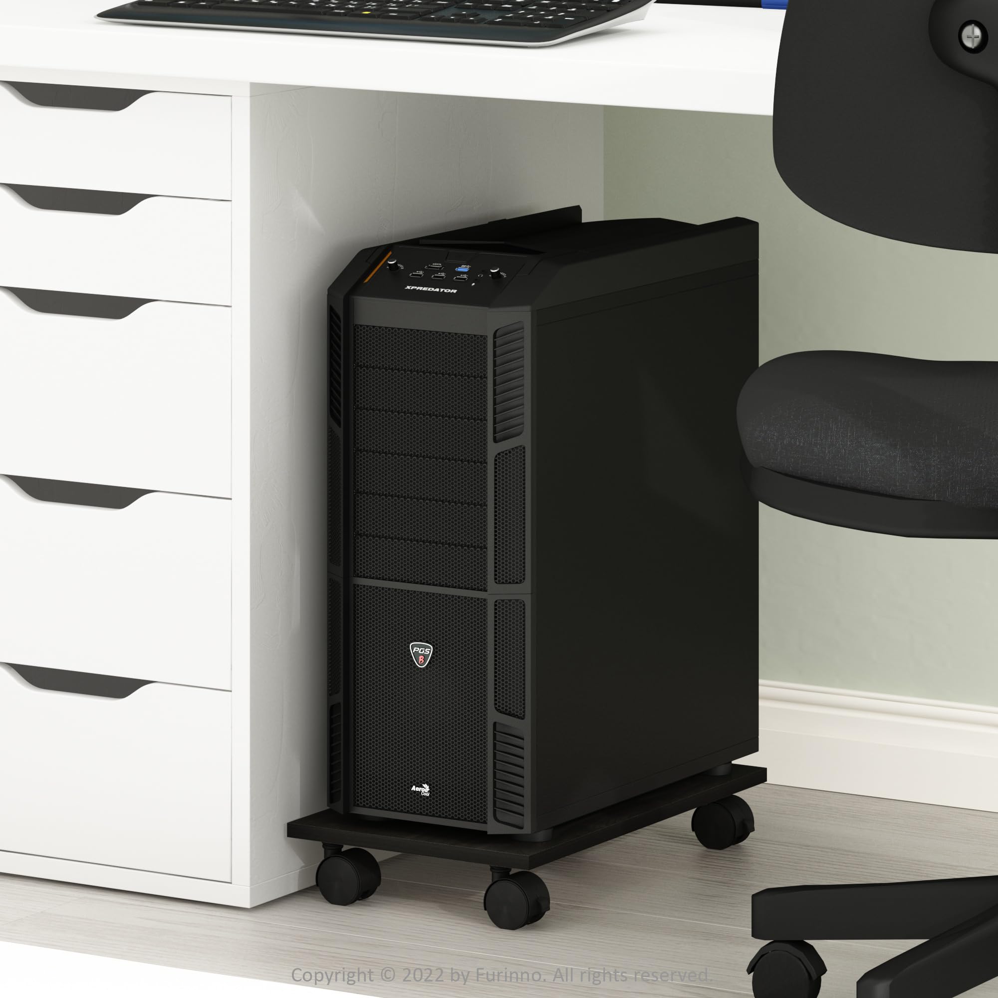 Furinno Econ Home Office Under Desk CPU/Printer Holder with Wheels - Space Saving Computer Tower Stand for PC, Laptop & Printer - Espresso Finish - Perfect for Small Spaces & Clutter-Free Workspaces