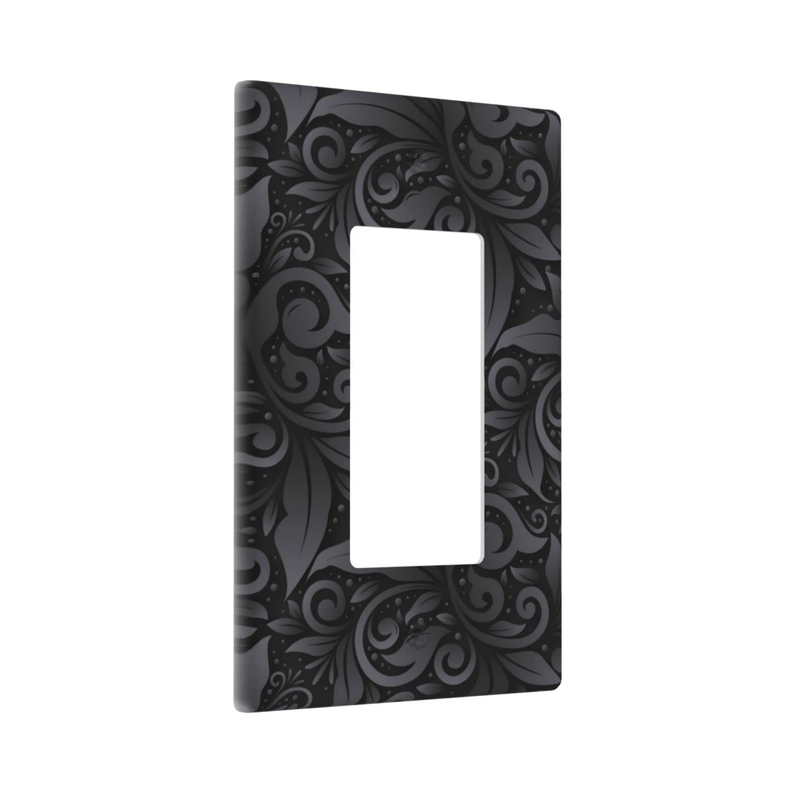 3D Floral Light Switch Cover - Black Farmhouse Wall Plate, 1 Gang Single Rocker, Standard Size 4.5
