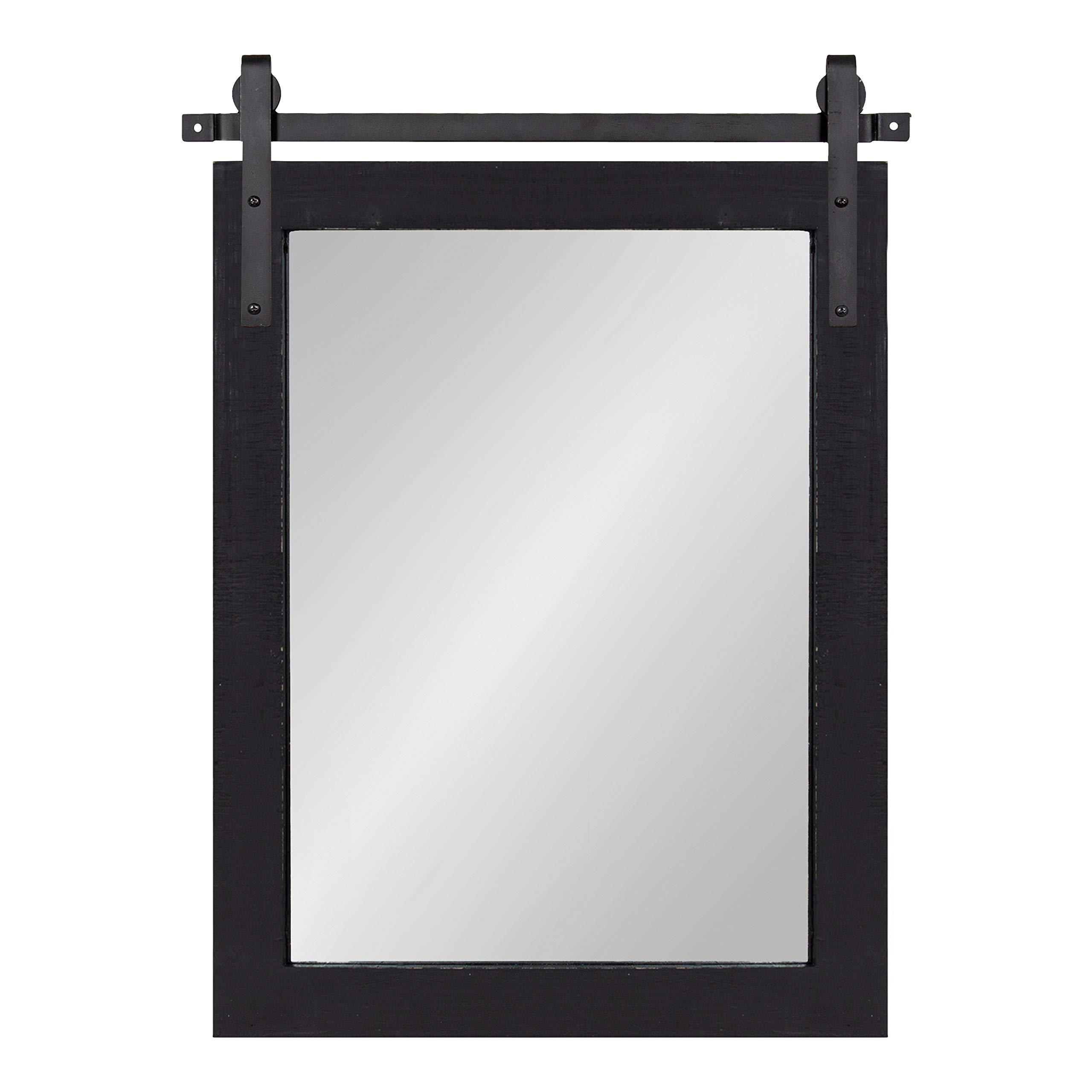 Kate and Laurel Cates Farmhouse Wood Framed Wall Mirror - 18x26 Inches Black Rustic Barn Door Style Mirror for Living Room, Bedroom & Entryway Decor