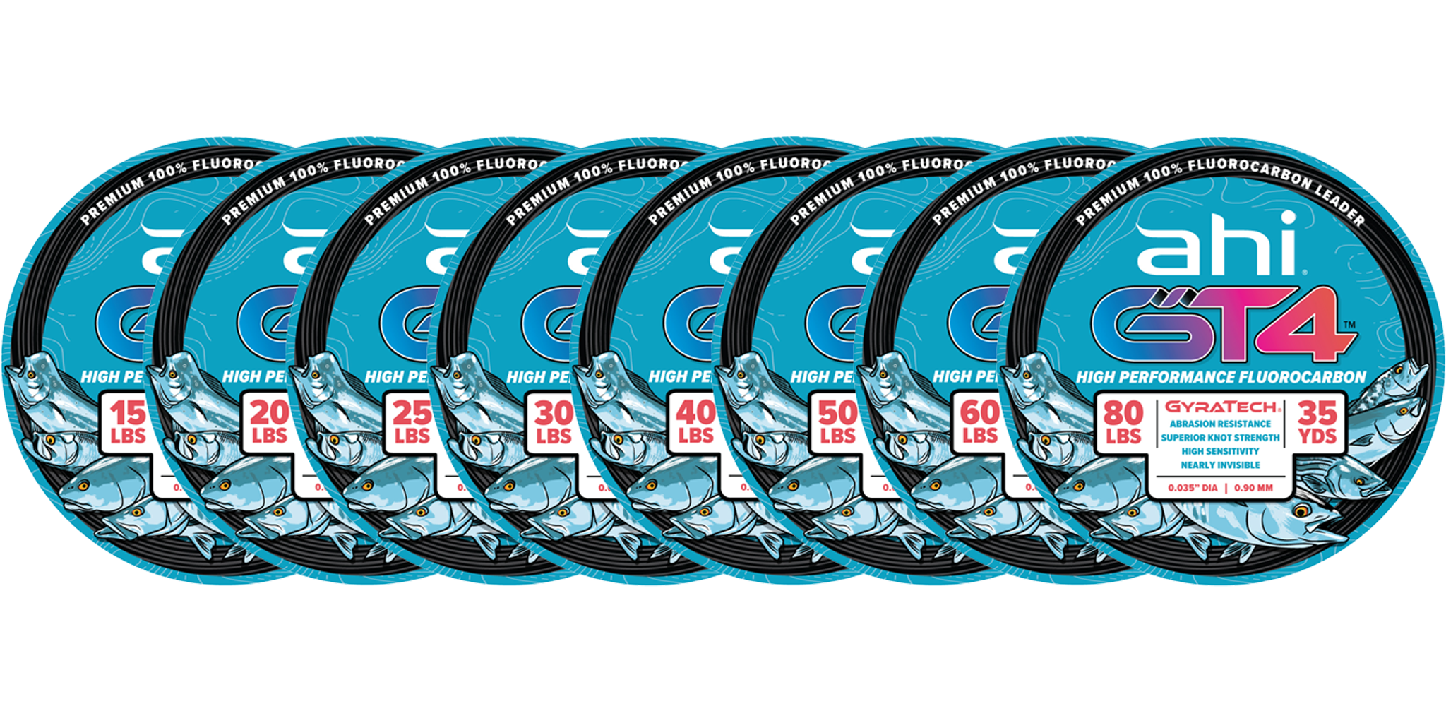 Premium Ahi GT4 Fluorocarbon Fishing Line - 35 Yard Spool for Saltwater & Freshwater Angling | Ideal for Bass, Trout, and Offshore Fishing