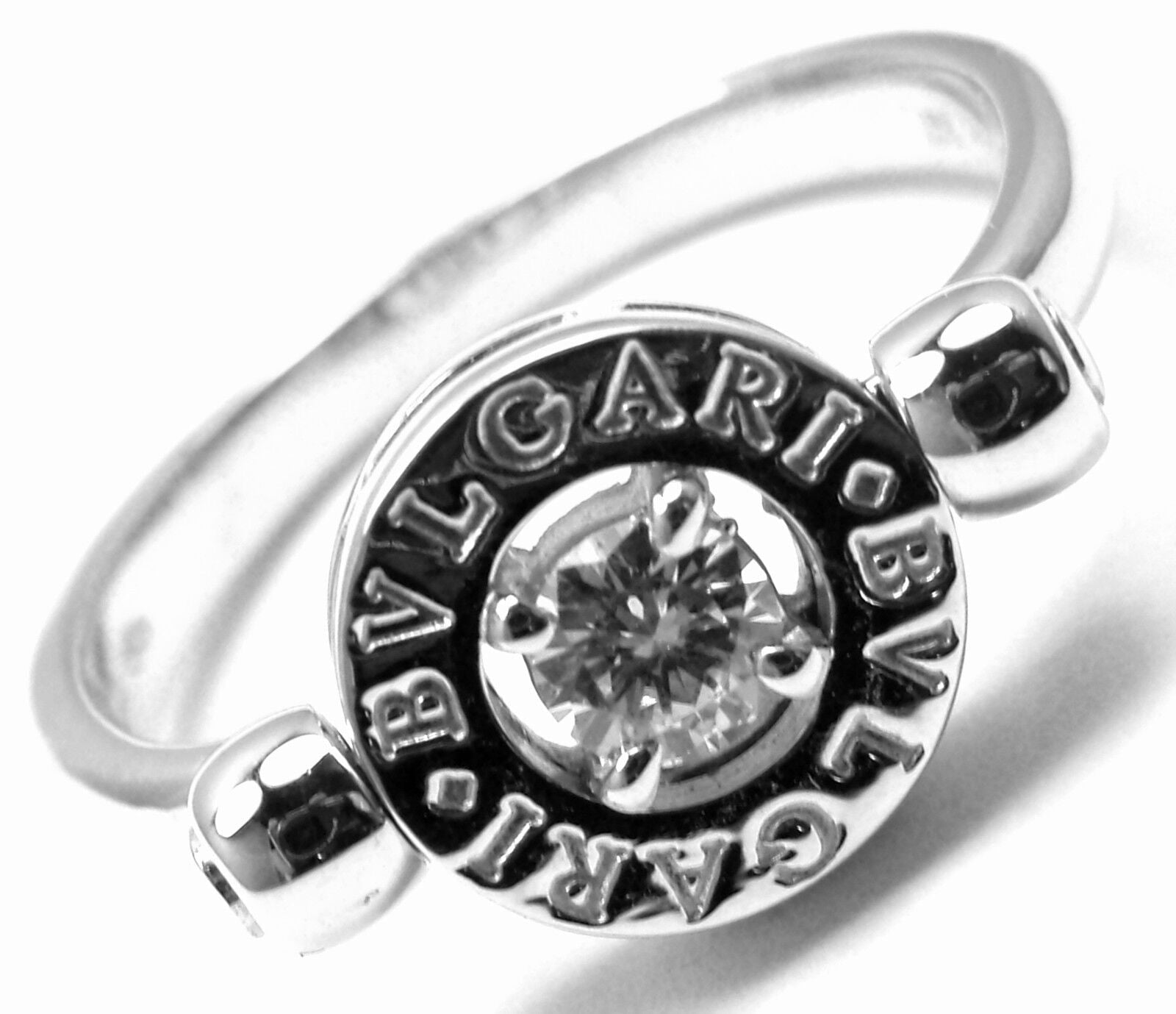 Authentic Bvlgari Bulgari Flip 18k White Gold Diamond Band Ring for Women - Luxury Wedding Engagement Gift & Anniversary Jewelry