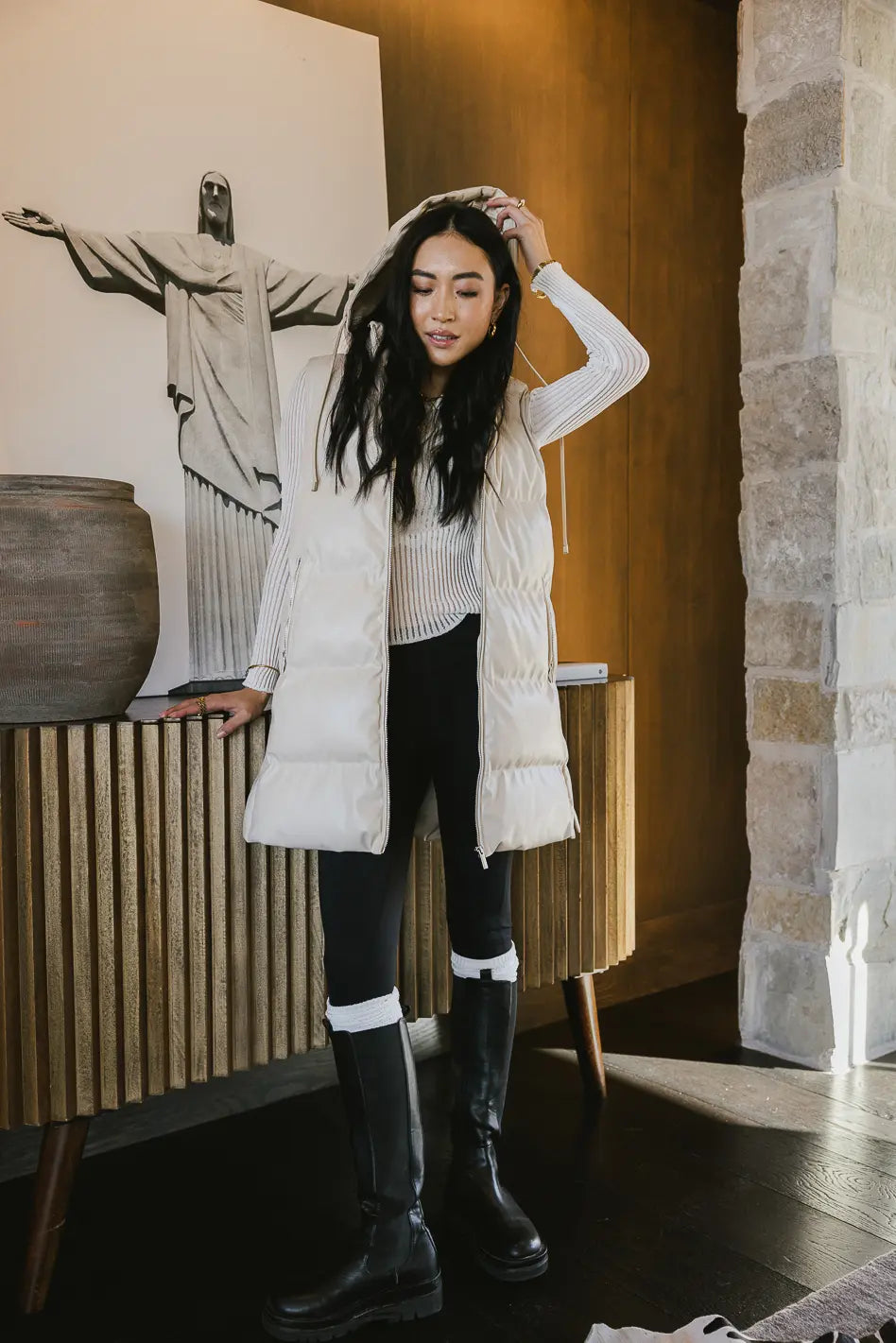 Layla Women's Cream Puffer Vest - Lightweight Warm Winter Jacket for Outdoor Activities & Casual Wear | FINAL SALE