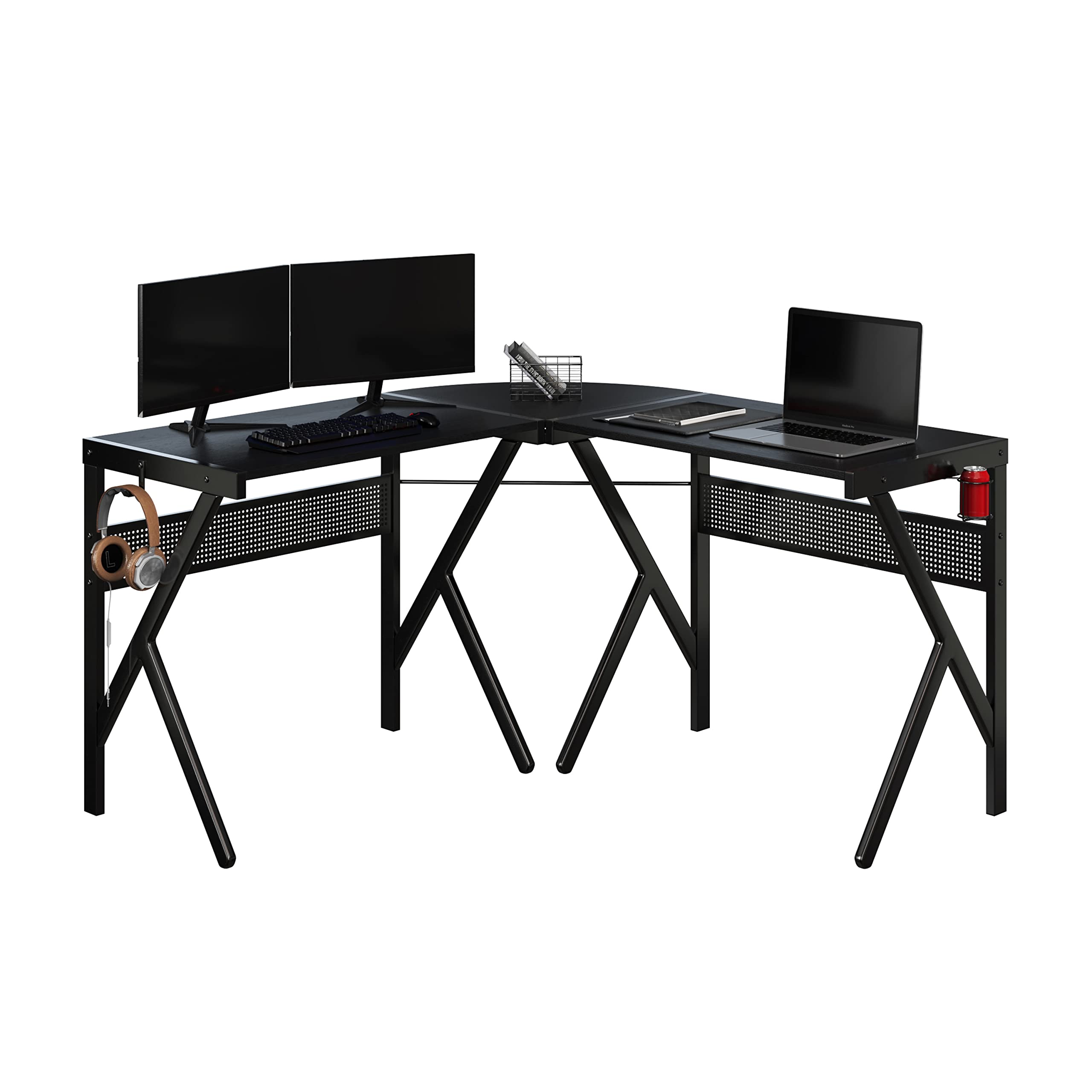 Modern Industrial L-Shaped Computer Desk & Craft Table for Home Office, Bedroom - Black | Space-Saving Workstation for Small Rooms & Dormitories