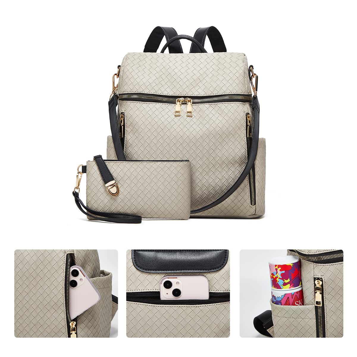 Stylish Women's PU Leather Convertible Backpack Purse - 2-Piece Travel Satchel Handbag for Work, School & Daily Use