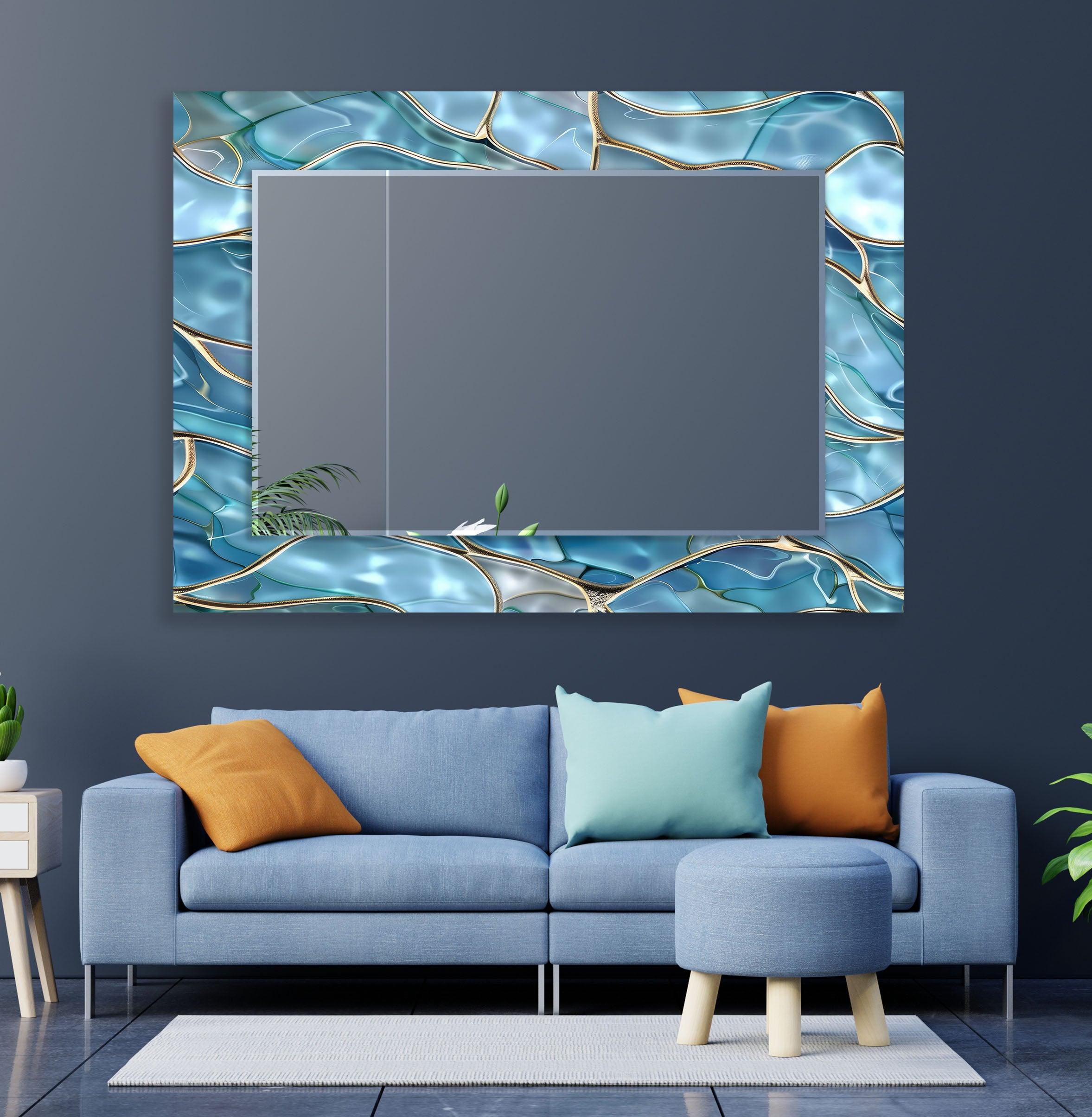 Blue Marble Sea View Wall Mirror - Coastal Decor for Bathroom & Bedroom - Perfect for Beach House & Nautical Theme Decor