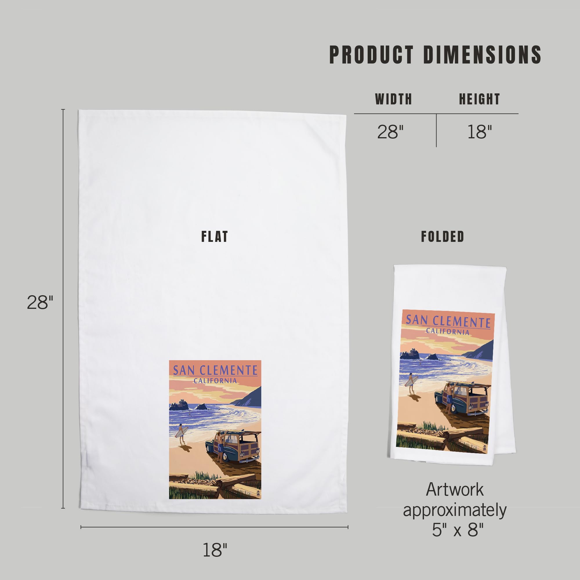 Lantern Press San Clemente California Woody on Beach 100% Cotton Tea Towel - Decorative Hand Towel for Kitchen, Home Decor & Beach House Gifts