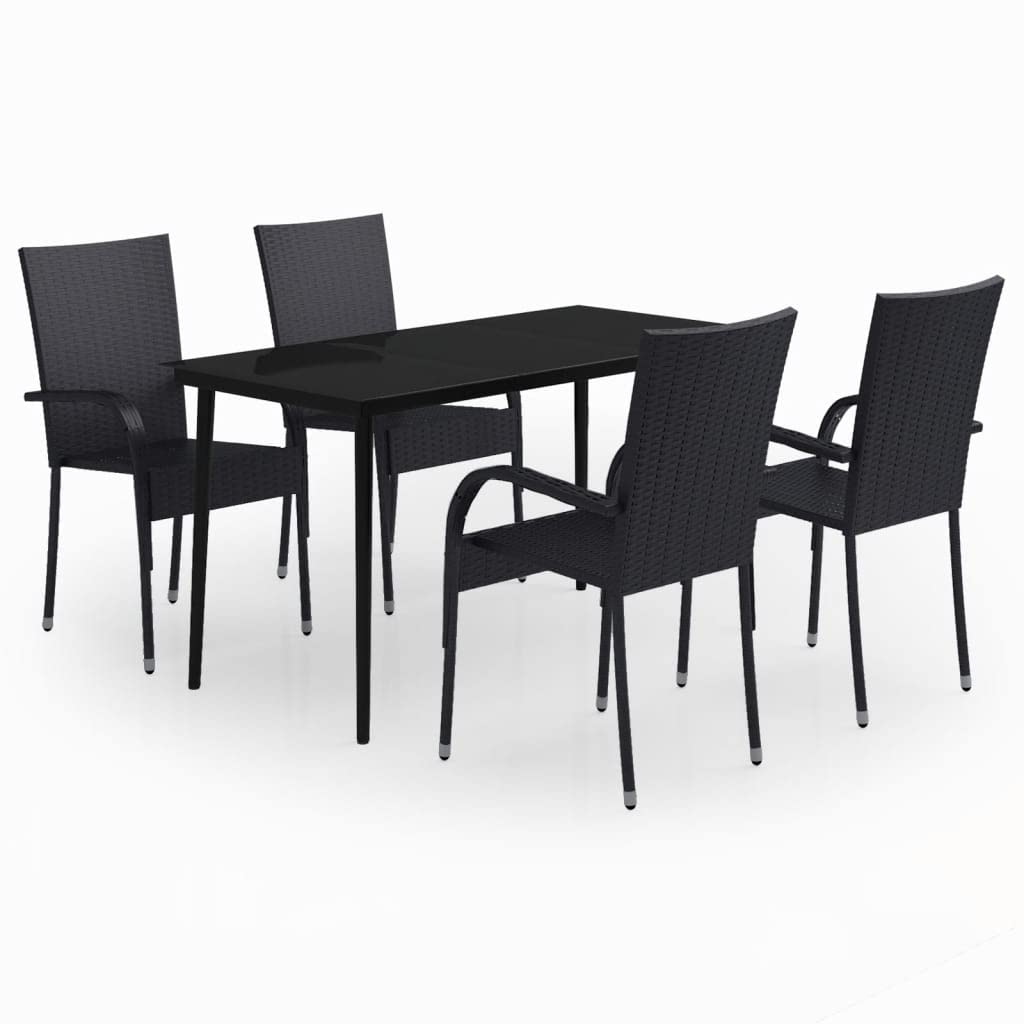 vidaXL 5-Piece Patio Dining Set - Outdoor Garden, Lawn, Yard, Terrace, Balcony Furniture with Table and Chairs in Black | Perfect for Backyard BBQs, Poolside Gatherings & Al Fresco Dining