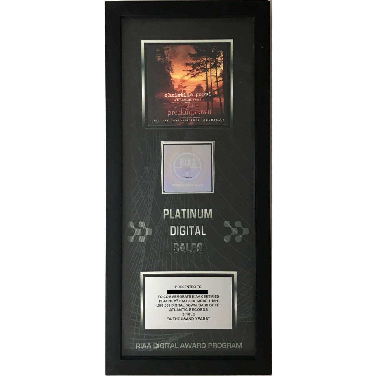 Christina Perri - A Thousand Years (from Twilight) Digital Single Award | RIAA Certified | Perfect for Weddings, Anniversaries & Romantic Moments
