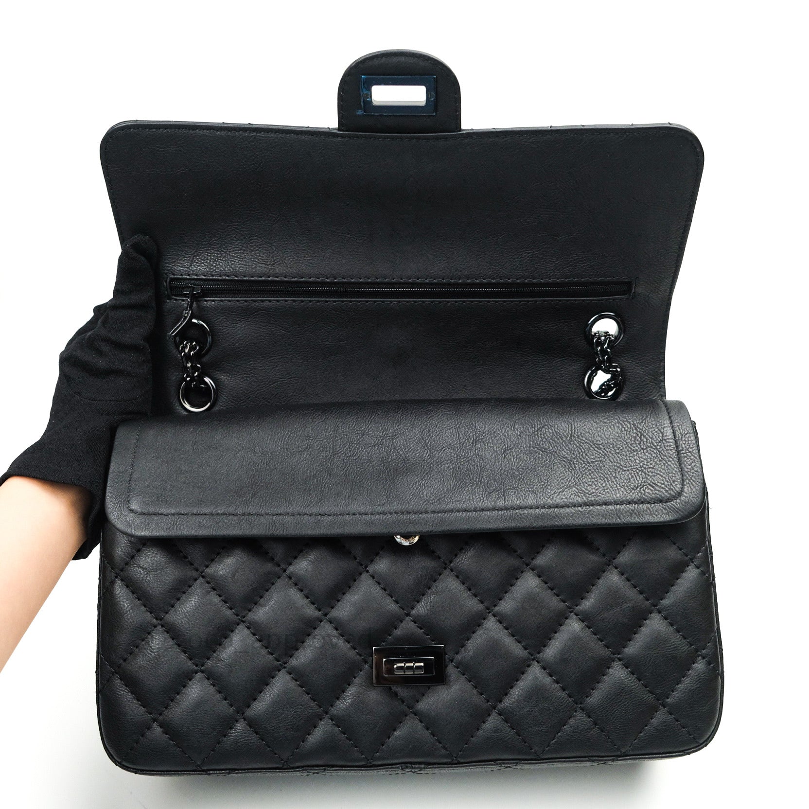 Chanel 2.55 Quilted Reissue 226 Double Flap Bag in So Black Crumpled Calfskin Leather - Luxury Handbag for Women, Perfect for Evening Events & Special Occasions