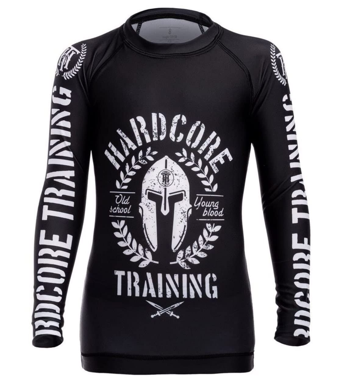 Kids Rash Guard & Helmet - Black Compression Base Layer for BJJ, Fitness & Running