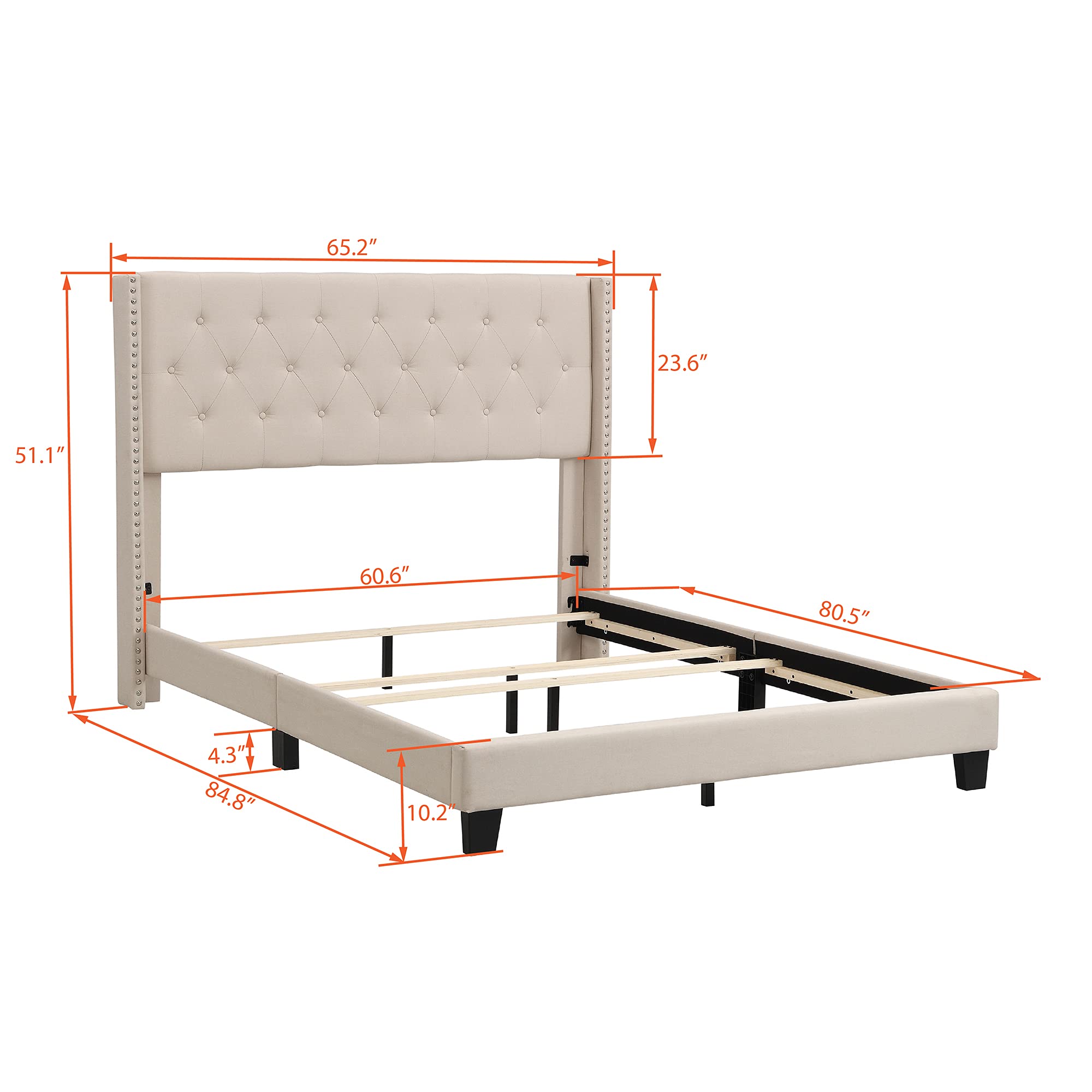 Anwick Upholstered Queen Platform Bed Frame with Mattress Foundation - Easy Assembly, No Box Spring Needed, Beige - Perfect for Modern Bedrooms & Guest Rooms