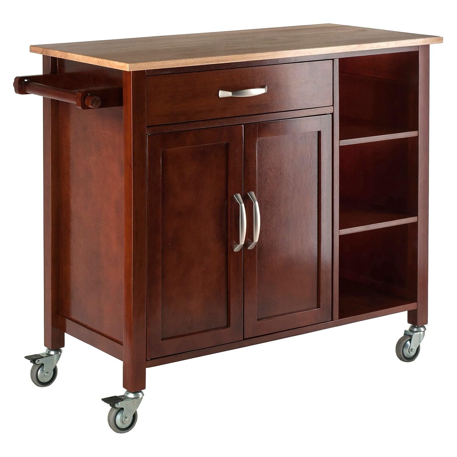 Winsome Mabel Kitchen Island Cart with Storage, Walnut & Natural Finish - Perfect for Small Spaces, Kitchen Organization & Dining Prep