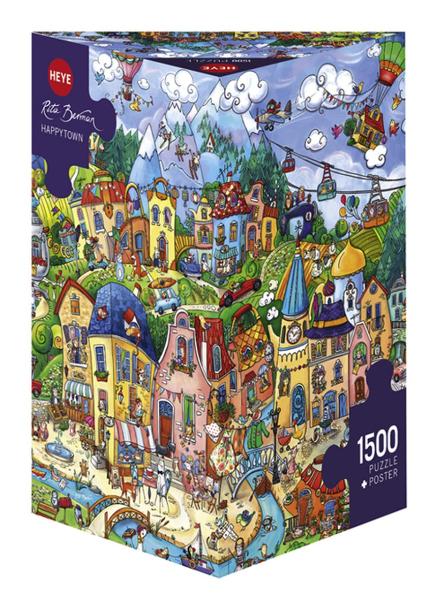 Heye 1500-Piece Triangle Jigsaw Puzzle - Happy Town by Rita Berman | Challenging Adult Puzzle for Home Decor & Relaxation