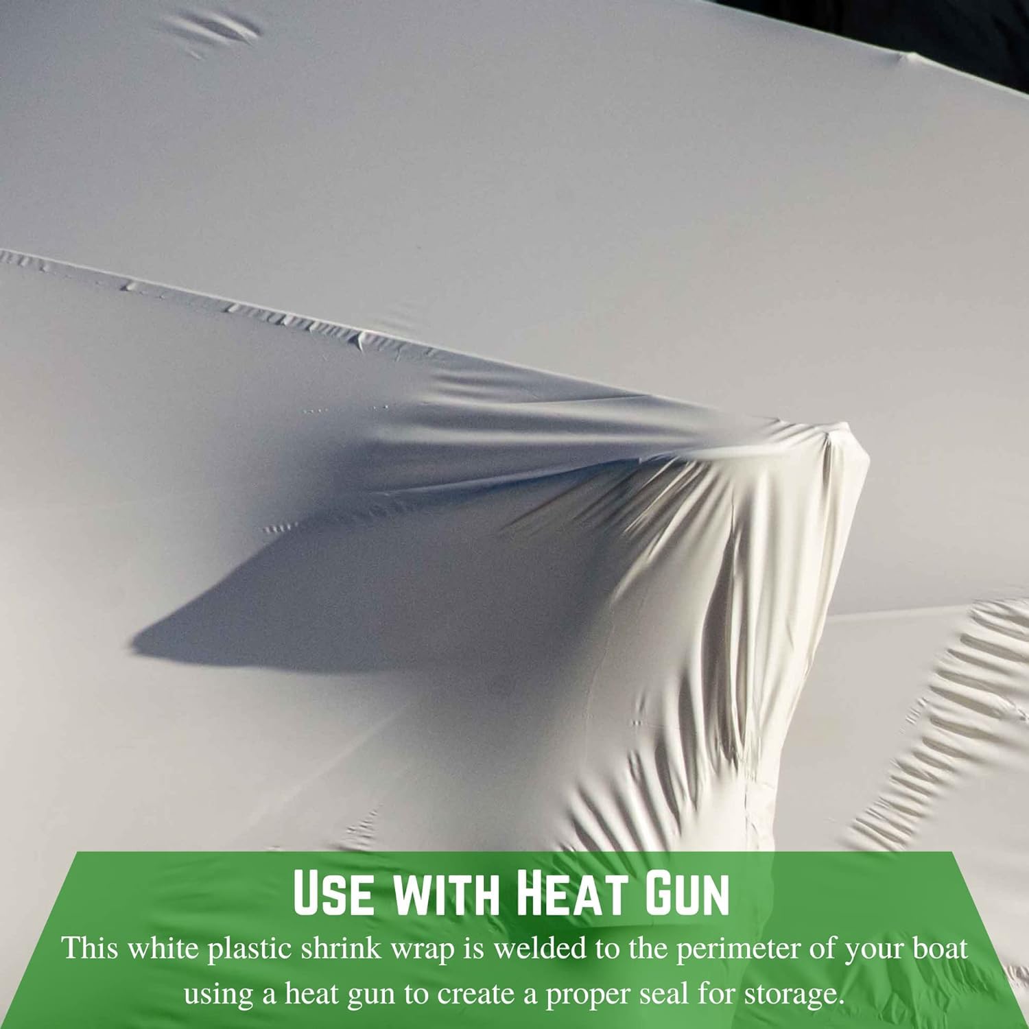 7 Mil Polyethylene Plastic Shrink Wrap - Heavy Duty Boat Shrink Film for Marine Storage & Protection - Industrial Shrink Wrap with Heat Gun - White 14' x 50' - Perfect for Winter Boat Storage, RV Covering & Equipment Protection