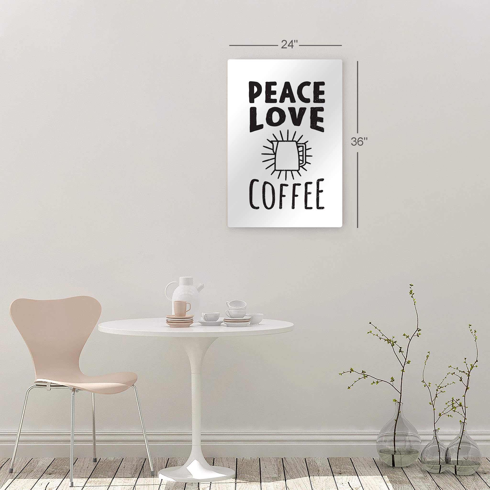 Peace Love Coffee Metal Wall Art Print - Black & White Coffee Pot Sign for Kitchen Decor, Farmhouse, Office & Coffee Shop - Inspirational Gift Idea (12x8 Inches) - Perfect for Home, Restaurant & Cafe Décor
