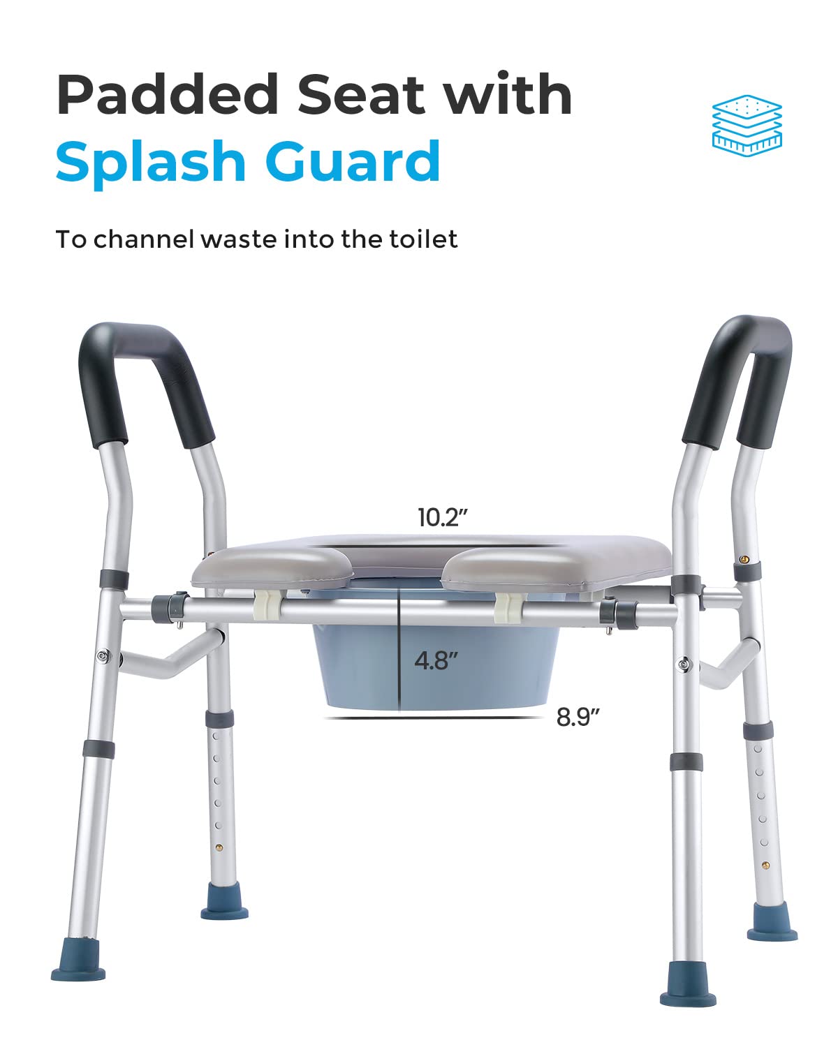 HEAO 3-in-1 Raised Toilet Seat with Safety Frame - Adjustable Height & Width, Padded Seat & Splash Guard - Elderly & Disabled Bathroom Safety Aid - Ideal for Seniors, Handicapped, Pregnant Women (400 lbs Capacity) - Perfect for Home Care, Post-Surgery Recovery & Mobility Assistance