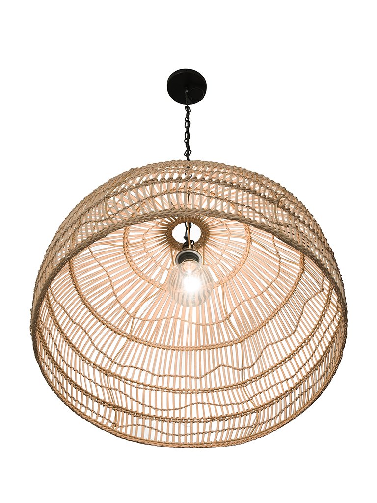 KOUBOO Open Weave Rattan Pendant Light - Modern Dome Ceiling Lamp with Natural Cane Weaving for Kitchen, Dining Room, Bedroom & Hallway | Boho Chic Home Decor Lighting Fixture | Perfect for Farmhouse, Coastal & Bohemian Interior Design Styles