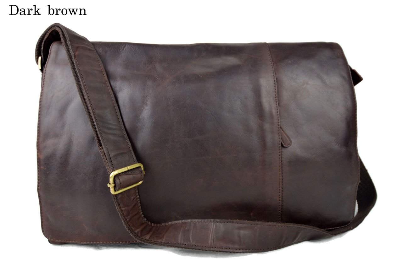 Genuine Italian Leather XXL Shoulder Messenger Bag for iPad & Laptop - Brown Crossbody Satchel for Women & Men - Business Executive Bag, Work, Travel & Daily Commute