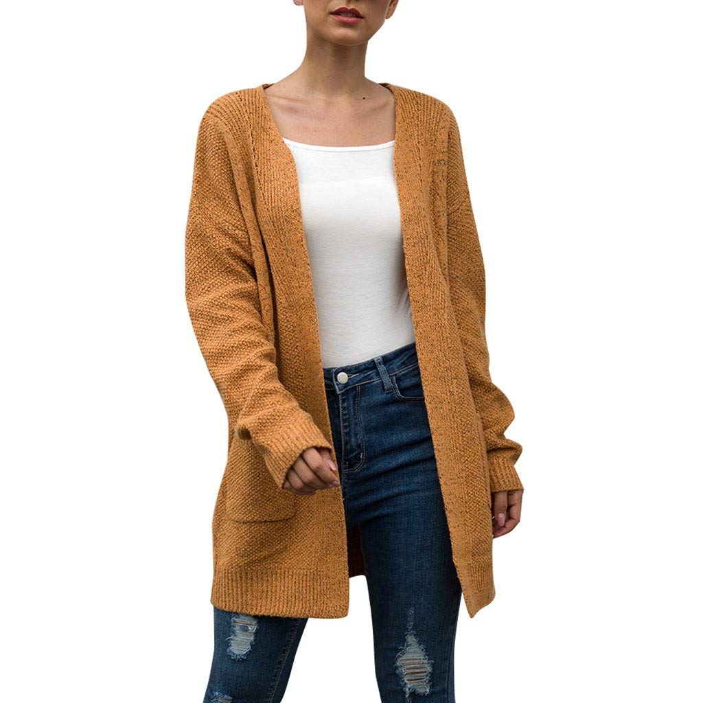 Quealent Women's Long Cardigan Sweater - Open Front Long Sleeve Knit Cardigan with Pockets | Cozy Fall & Winter Layering for Office, Casual Outfits and Travel