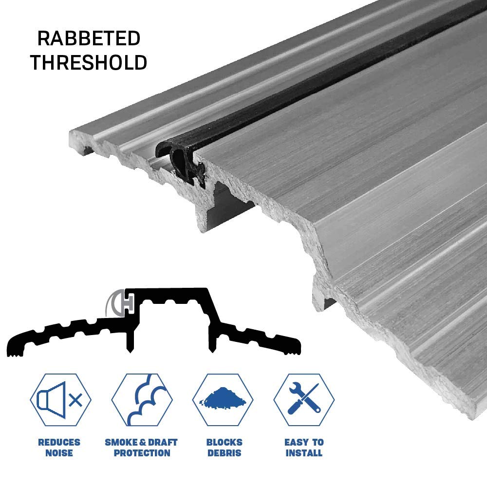 Mill Aluminum Rabbeted Door Threshold with Neoprene Solid Rubber Extrusion (3565MA) - 10 x 1-1/2'' SMS - 4-7/8'' W x 7/8'' H x 48'' L - Weatherproof Entryway Solution for Homes & Commercial Buildings
