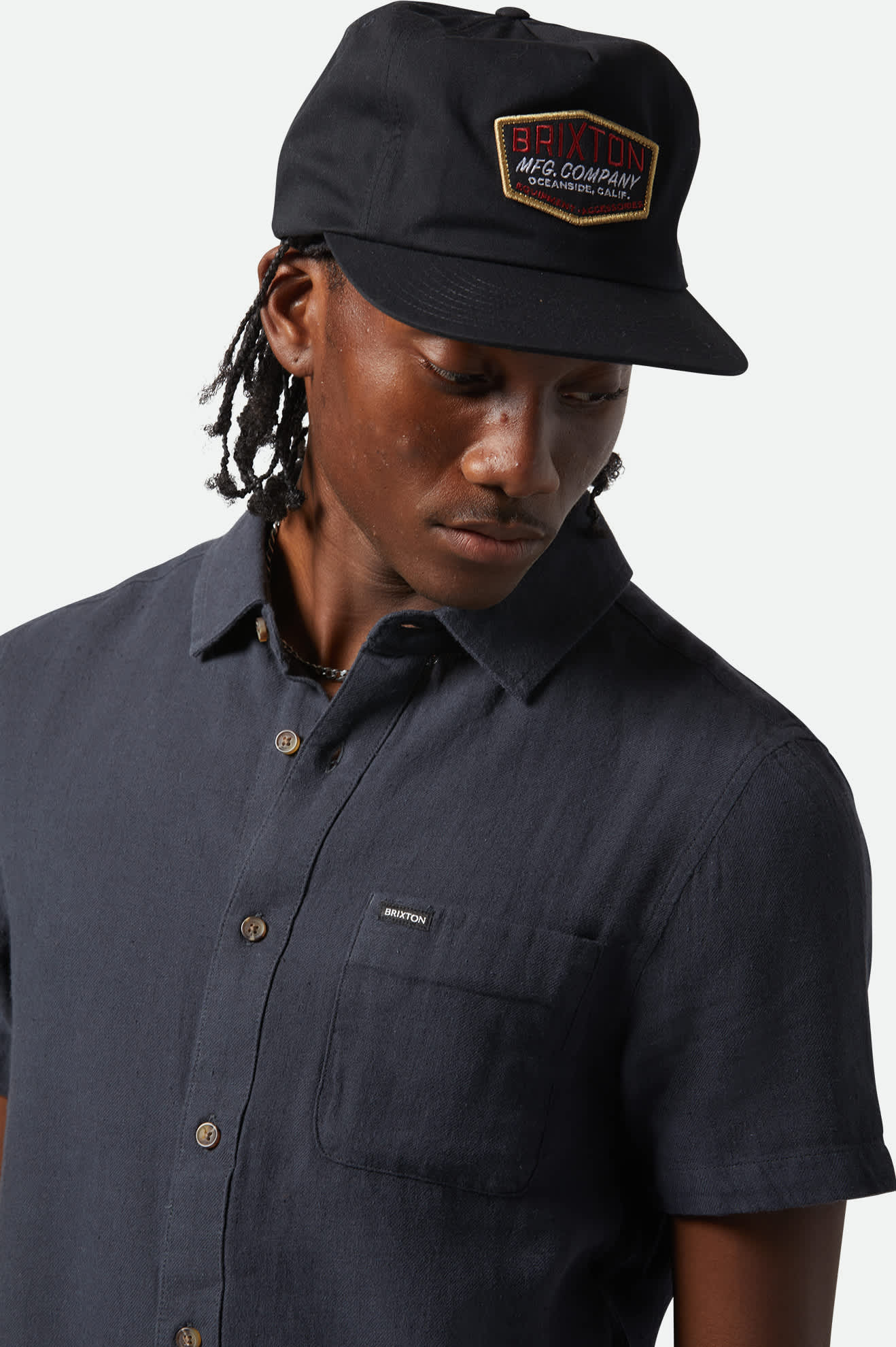 Organic Cotton Linen Blend Short Sleeve Shirt for Men - Washed Black - Breathable Summer Casual Wear for Outdoor Activities & Travel