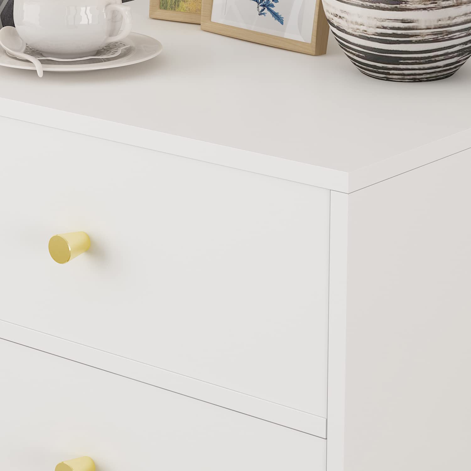 Modern Nightstand with 3 Drawers & Metal Legs - White Bedside Table for Bedroom, Living Room, Office - Sturdy End Table with Storage (19.6