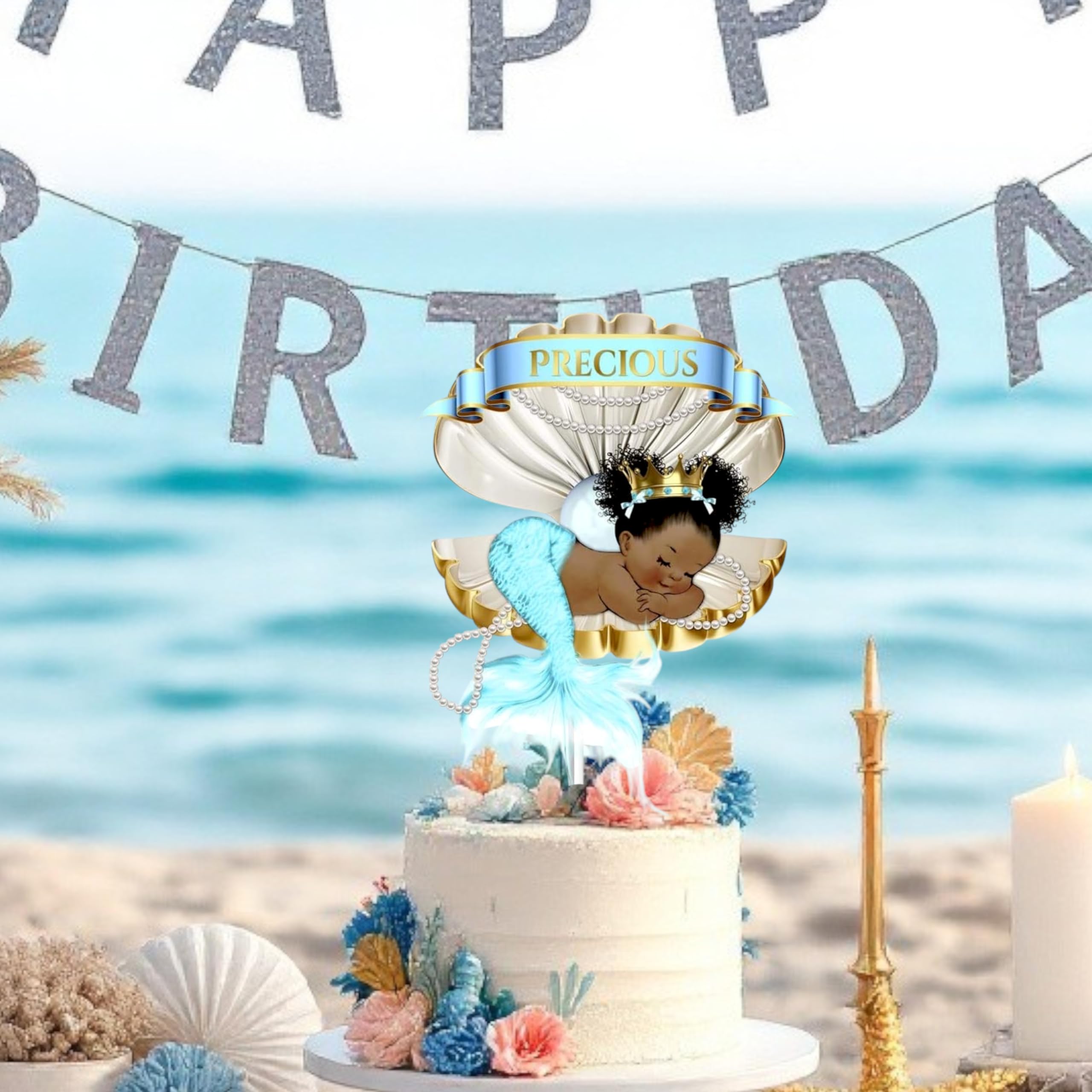 African American Mermaid Table Centerpieces - Set of 3 Little Princess Party Decorations for Birthday, Baby Shower & Girls Celebration - Perfect for Themed Parties, Home Decor and Special Events