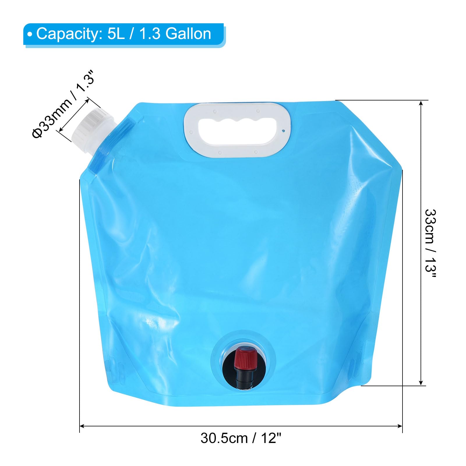 PATIKIL 1.3 Gallon Collapsible Water Container with Spigot - Portable PE Storage Jug, Foldable Water Bag for Camping, Hiking, Emergency Preparedness - Perfect for Outdoor Adventures, Travel & Disaster Kits (Blue)