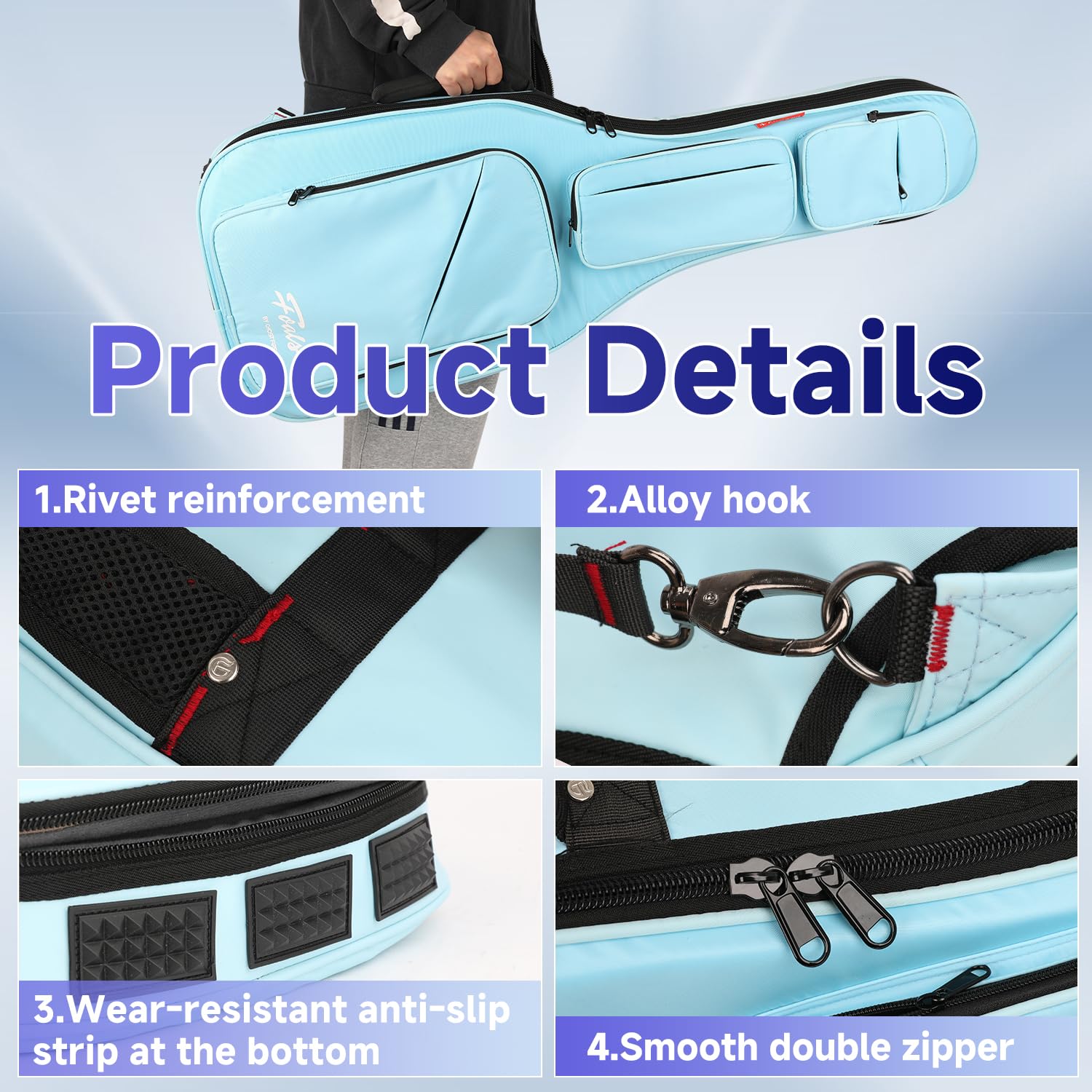 GHOSTFIRE FOALS Phantom Series Colorful Bass Guitar Gig Bag - Super Thick Padded Case with Storage Space (Light Blue) | Perfect for Travel, Gig & Band Practice