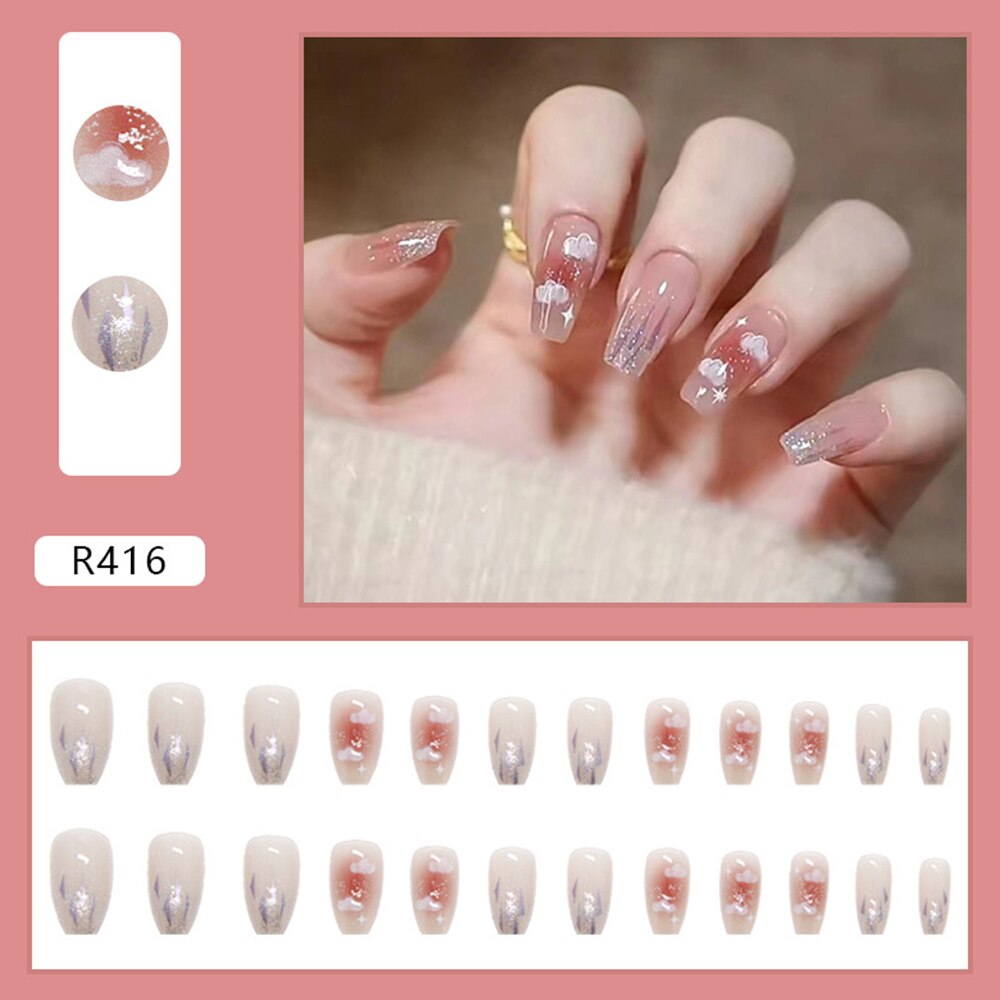 24Pcs Super Shiny 3D Drop Diamond False Nails - Y2K Mid Length Coffin Ballet Fake Nails for Women | Full Cover Press on Nails for Party, Wedding, Date Night & Special Occasions