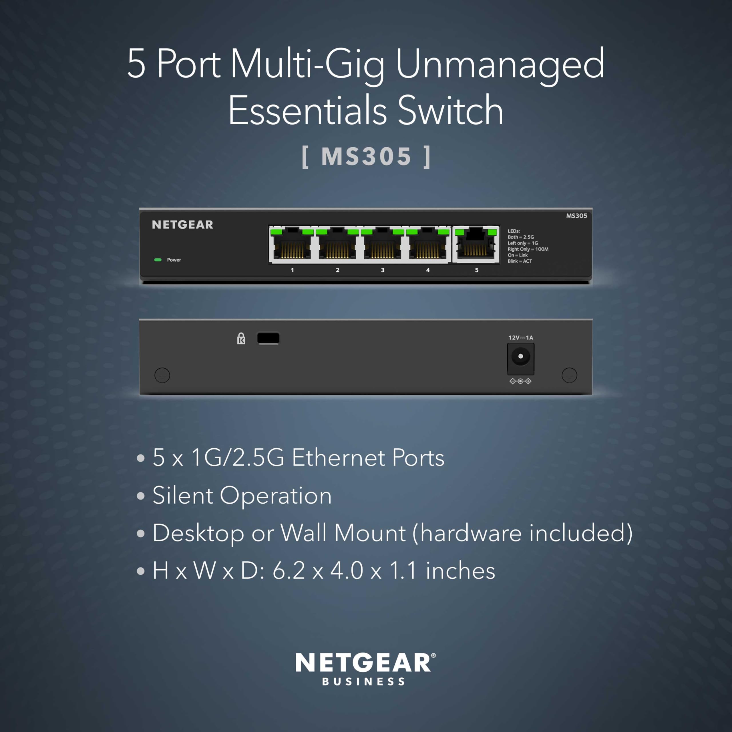 NETGEAR MS305 5-Port Multi-Gigabit Ethernet Unmanaged Switch - 5 x 1G/2.5G Ports, Plug-and-Play, Desktop/Wall Mount, 3-Year Warranty - Ideal for Home Office, Gaming & Small Business Networks