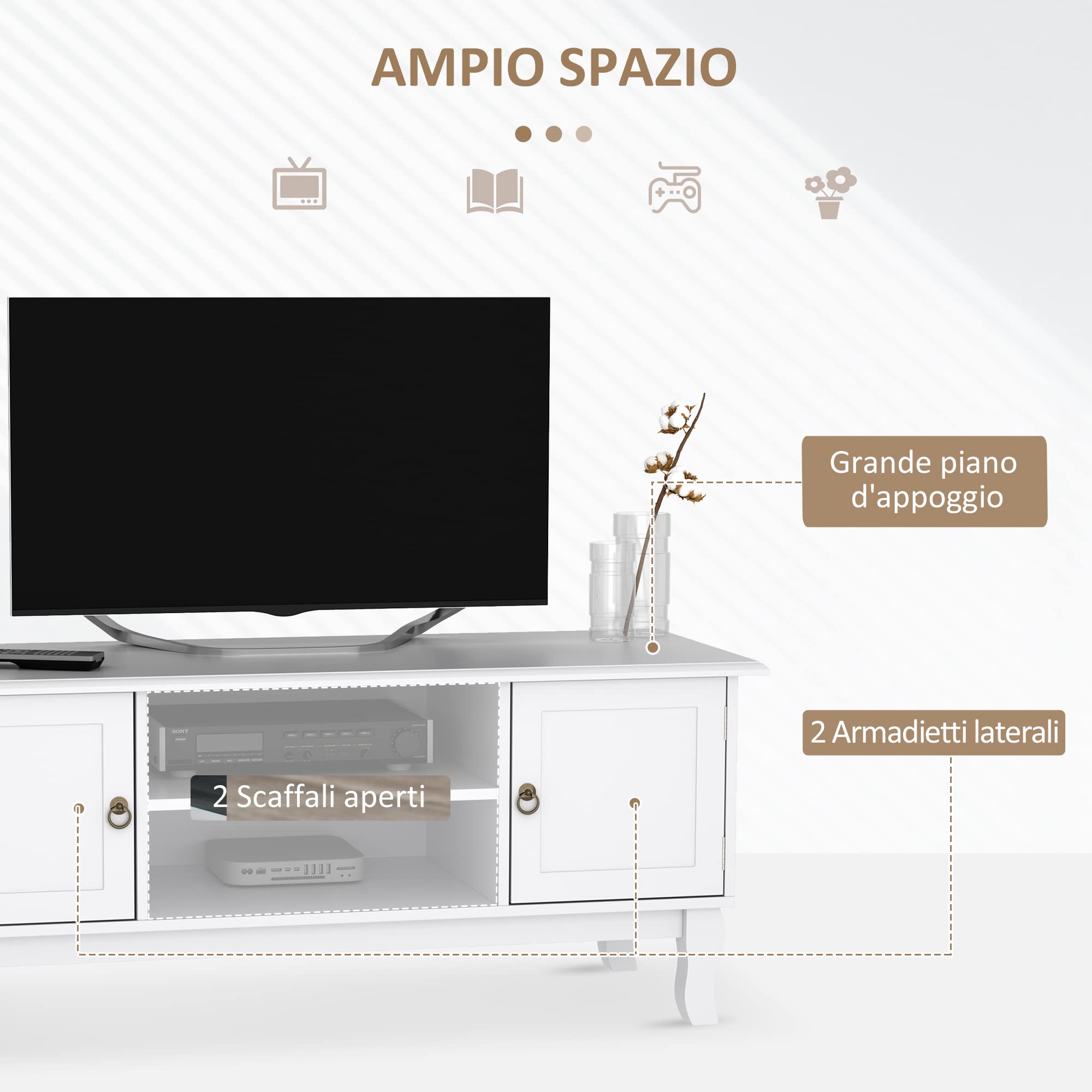 HOMCOM 50 Inch TV Stand with Wooden Doors - Classic Matt White Entertainment Center for Flat Screen TVs 120×45×50.5cm - Perfect for Living Room, Bedroom & Home Theater Setup