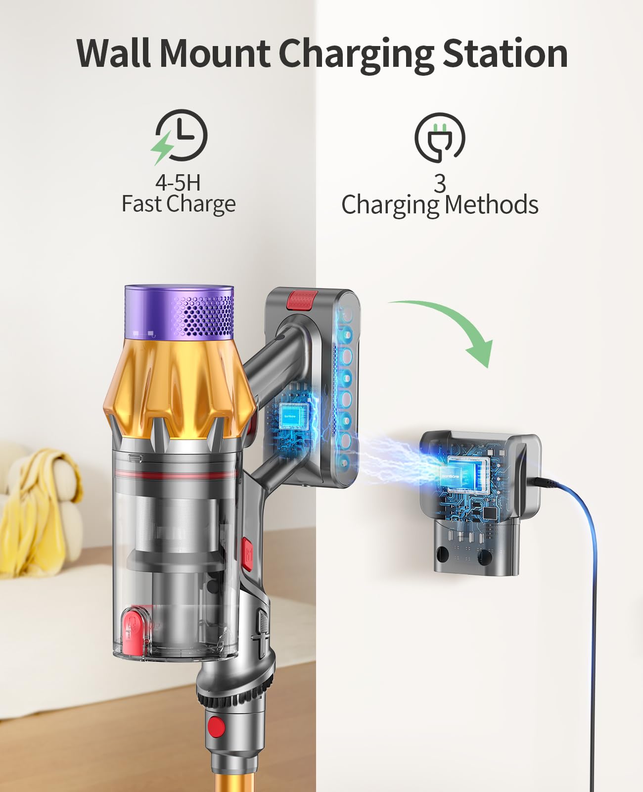 Powerful 550W 45Kpa Cordless Vacuum Cleaner with Touch Screen - 60 Min Runtime, Wall Mount Charging & Self-Standing Design - 1.5L Dust Cup for Pet Hair, Carpets & Hardwood Floors - Perfect for Home Cleaning & Quick Pickups