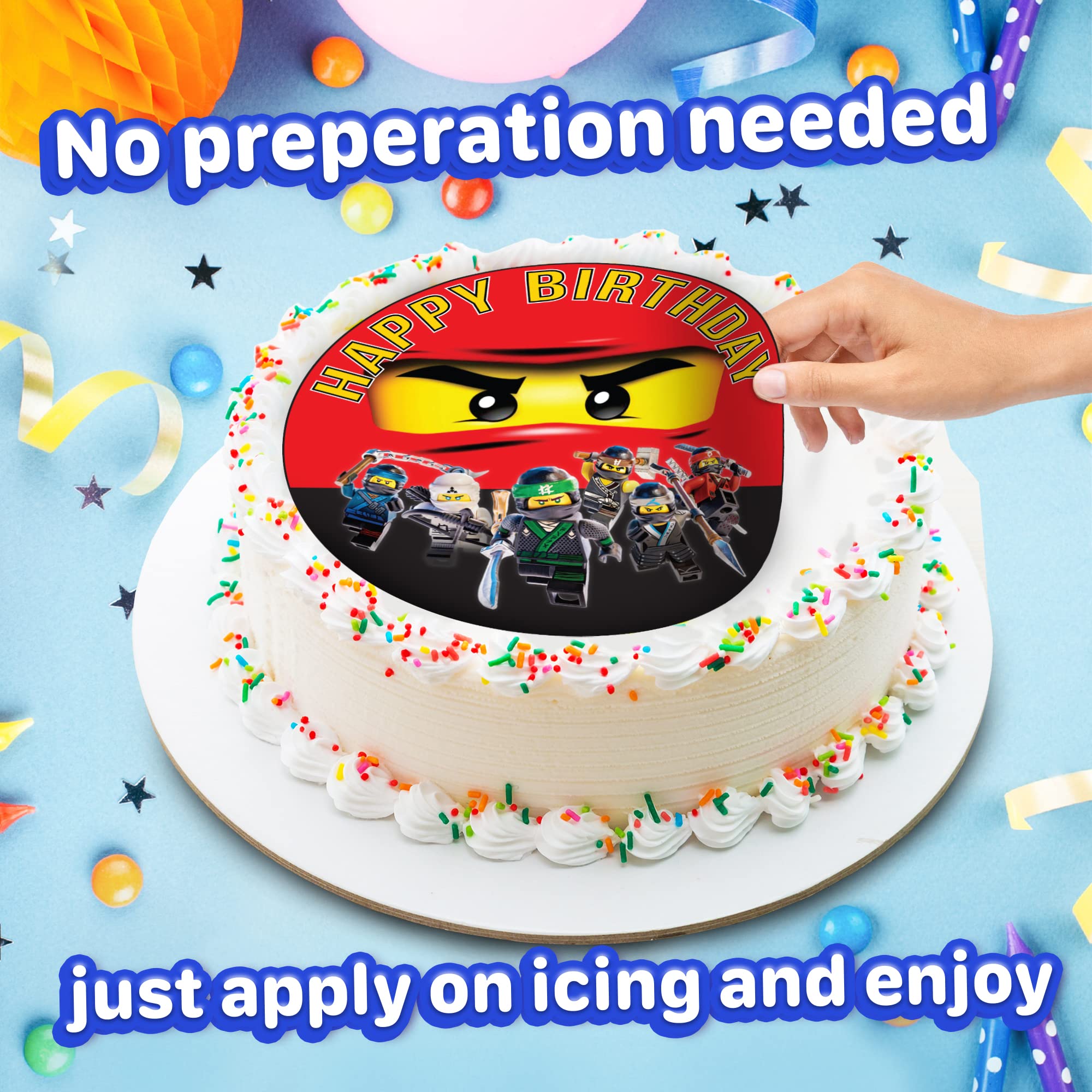 7.5 Inch Edible Ninja Cake Toppers - Birthday Party Decorations for Boys, Kids & Adults | Perfect for Ninja Themed Cakes, Cupcakes & Desserts