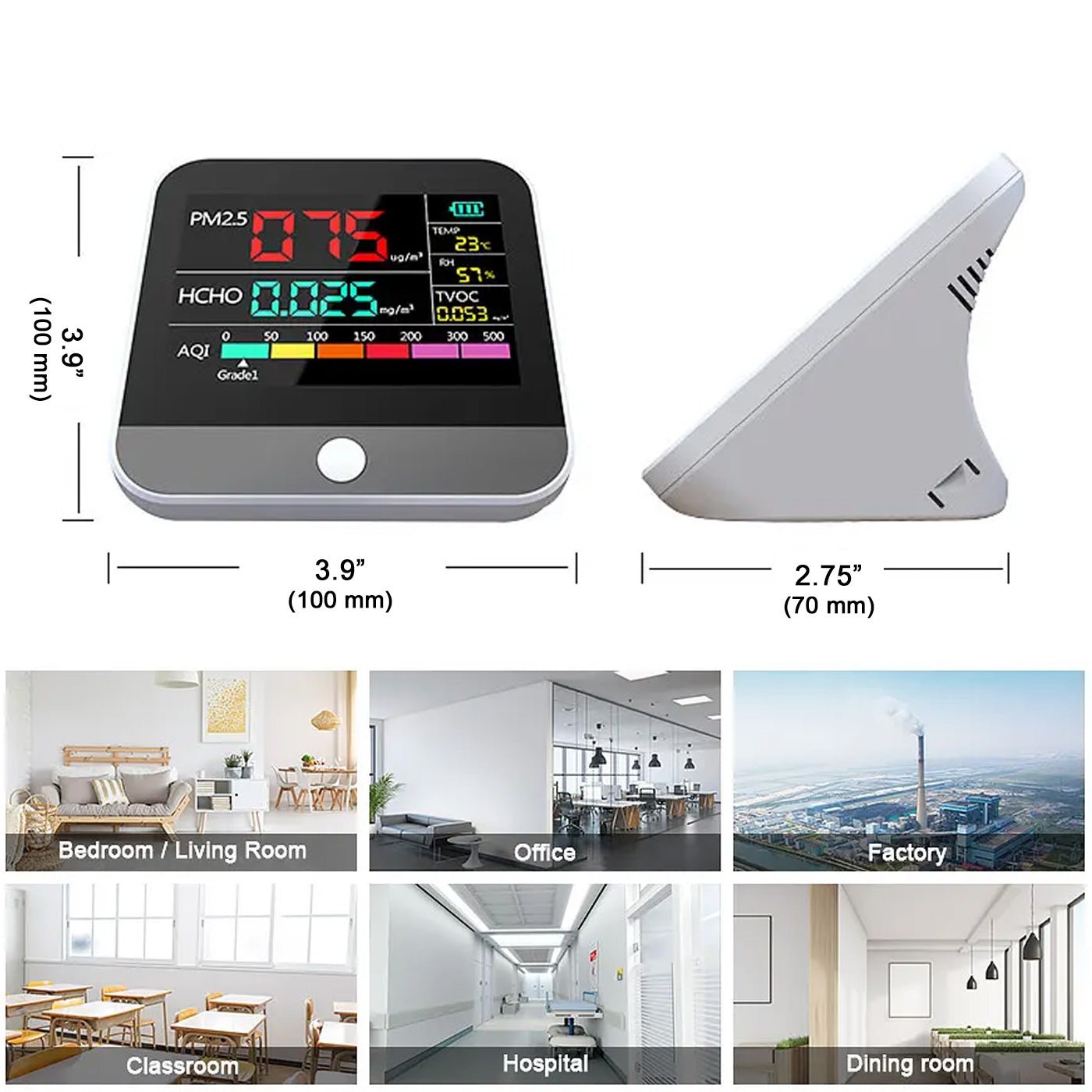 Best Indoor Air Quality Monitor - Real-Time AQI, PM2.5/PM10/PM1.0, HCHO & TVOC Detection - Perfect for Home, Office & Baby Room Safety