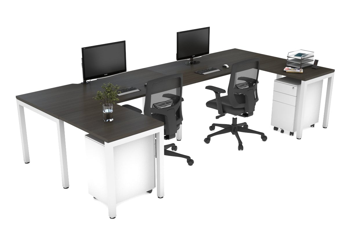 Quadro Square Legs 2-Person Corner Workstation - U-Shaped White Frame Office Desk [1800L x 1800W with Cable Management] - Perfect for Home Office & Collaborative Workspaces