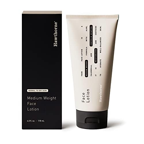 Hawthorne Men's Medium Weight Face Lotion with Aloe Vera & Tiger Grass - Hydrating Face Cream Moisturizer for Normal to Dry Skin | 4 Fl Oz | Soothes & Protects Skin | Ideal for Daily Skincare Routine & Post-Shave Care
