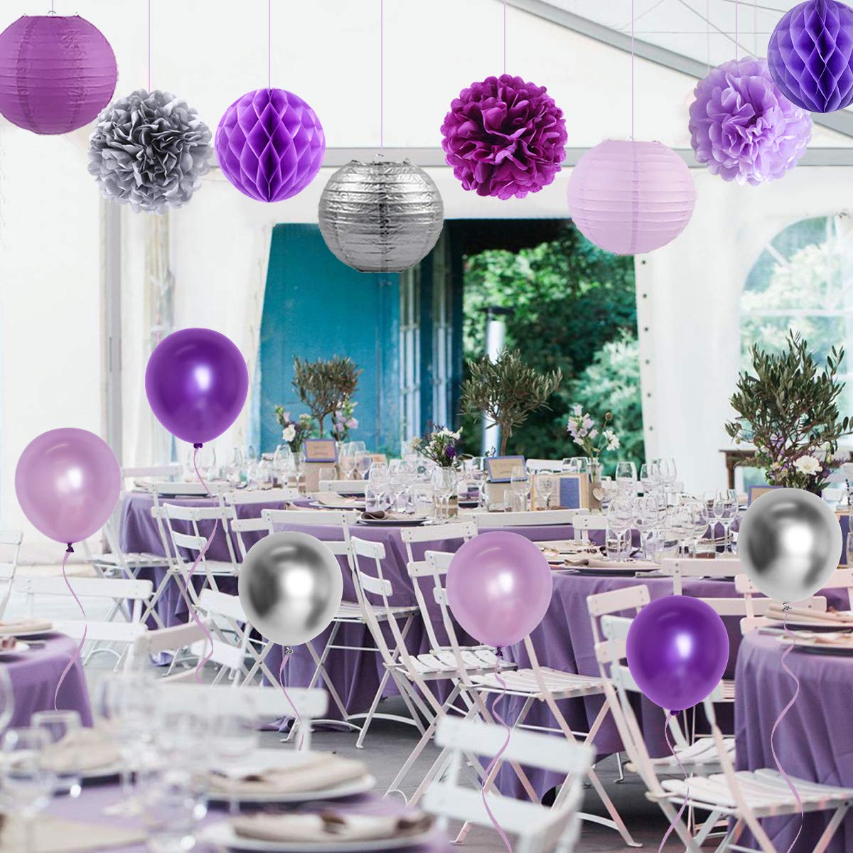 Purple & Silver Birthday Party Decorations Set - Happy Birthday Balloons, Banner, Cake Topper & Fringe Curtain - 21st/30th/40th Birthday Party Supplies for Women & Girls - Perfect for Milestone Birthdays, Photo Backdrops & Celebration Decor