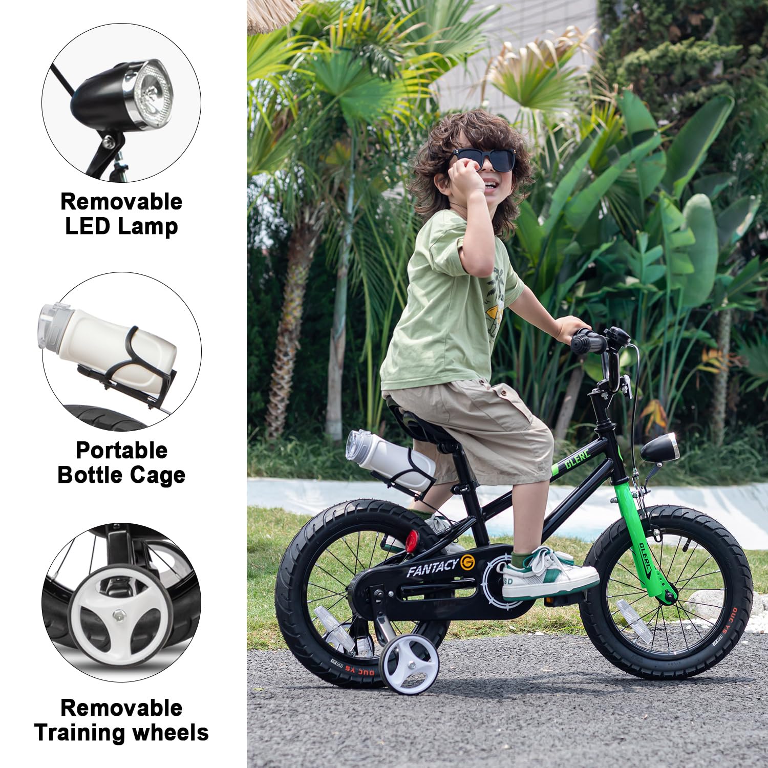 Fantasy 12 14 16 18 20 Inch Kids Bicycle for Boys & Girls Ages 2-14 Years - Adjustable Training Wheels, Water Bottle Holder & LED Headlight - Multiple Color Options - Perfect for Neighborhood Rides, Park Adventures & Learning to Bike